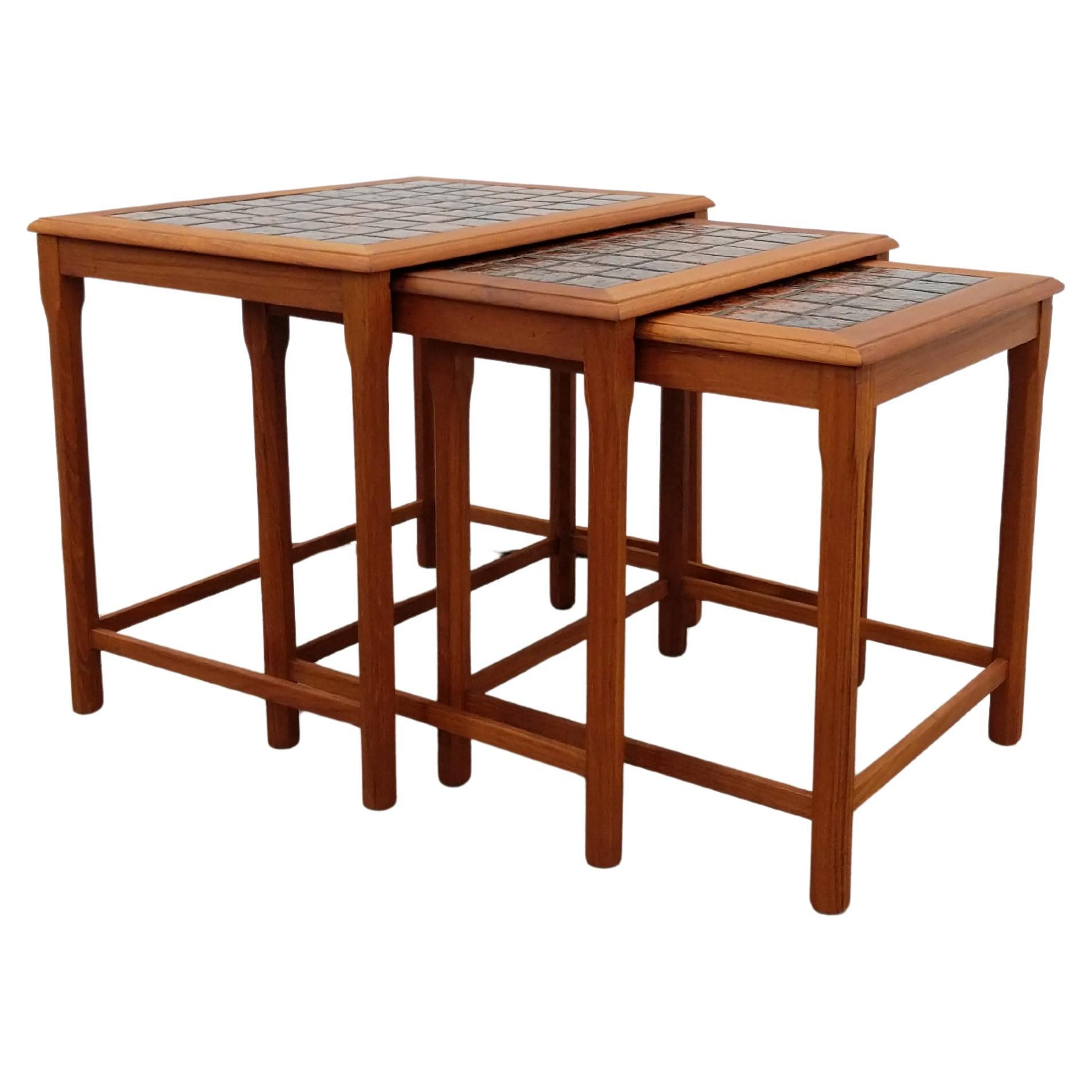 Set of Vintage Danish Modern Teak and Tile Nesting Tables