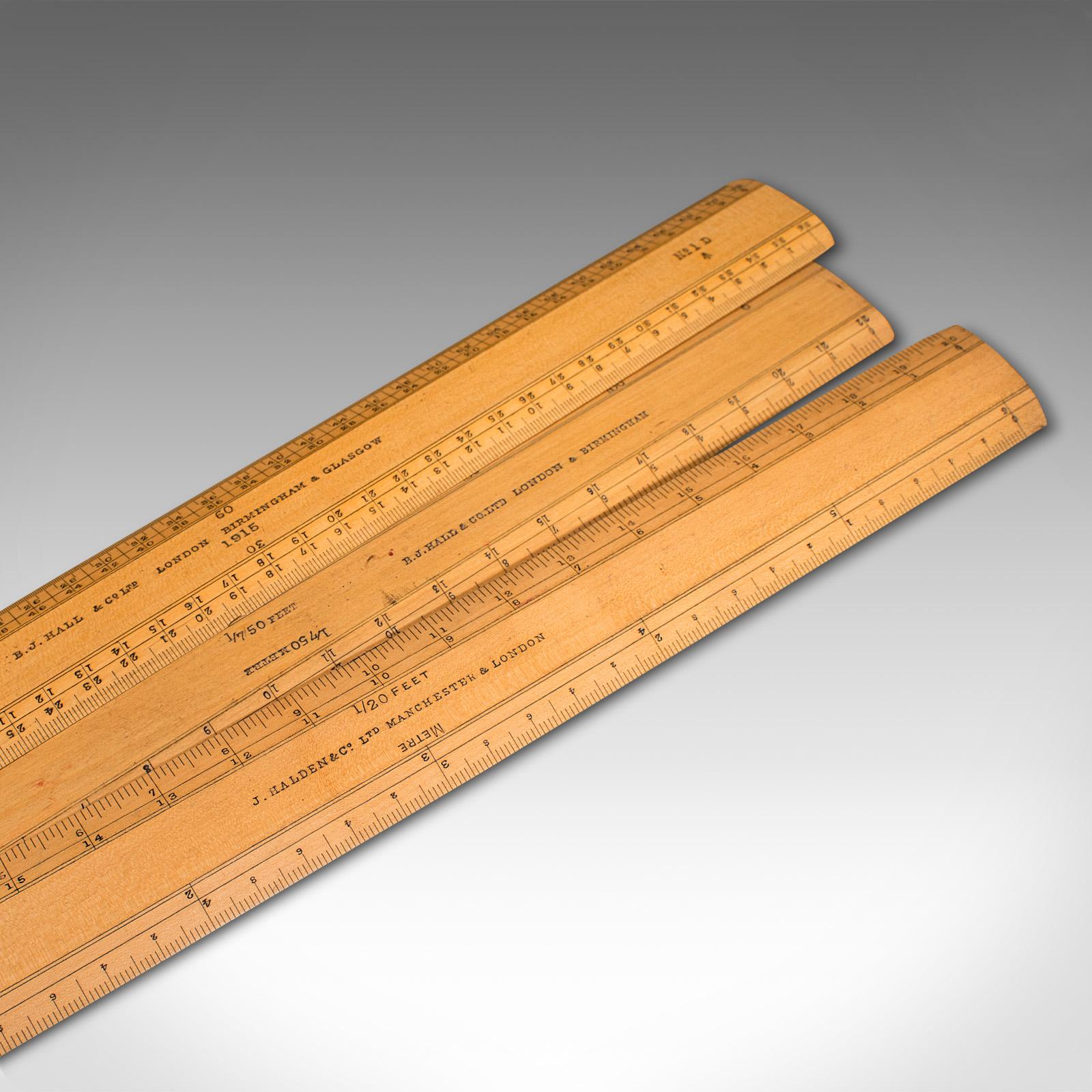 Set of Vintage Draughtsman's Rules, English, Engineer's Instruments, circa 1930 For Sale 1