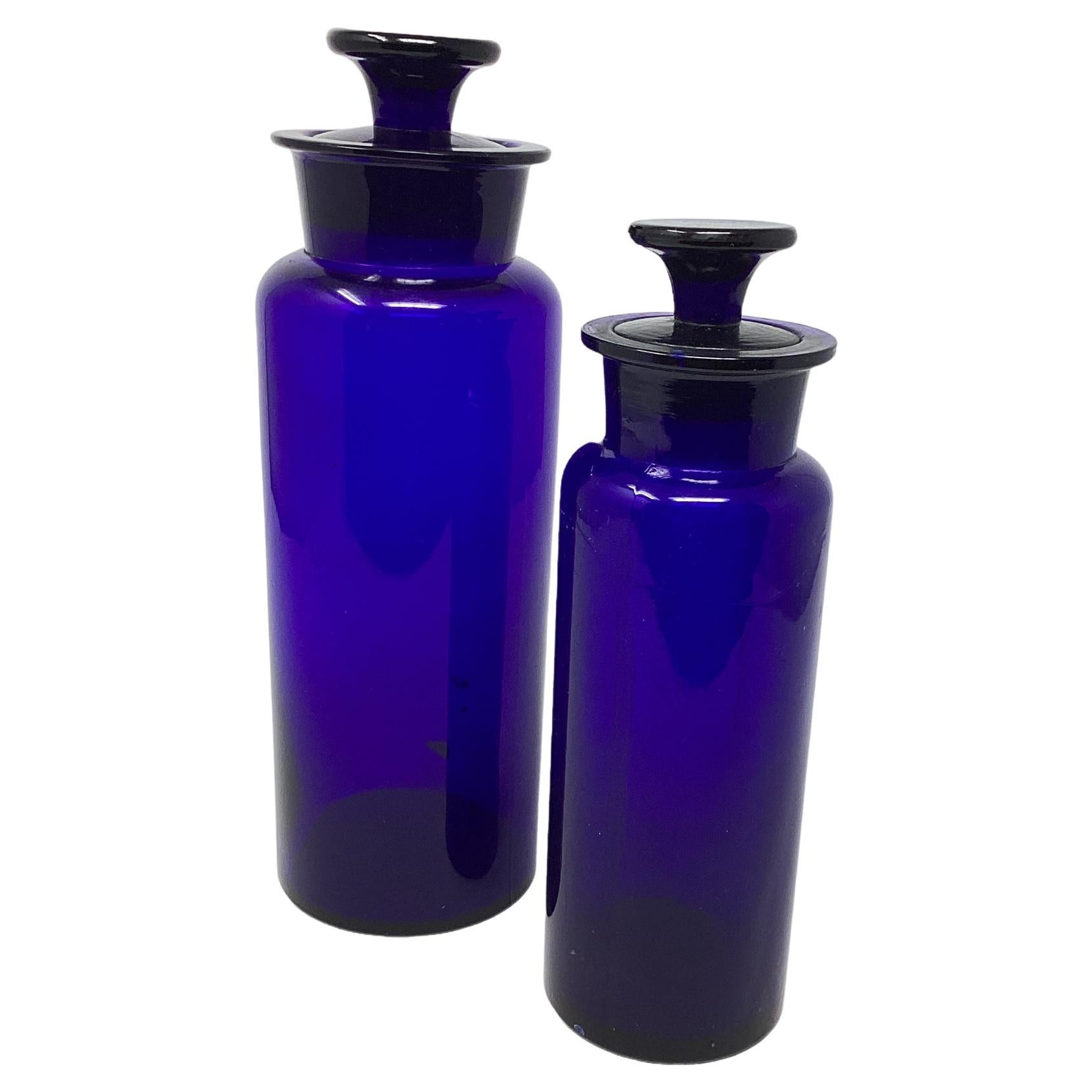 Set of Vintage English Cobalt Blue Apothecary Jars  For Sale