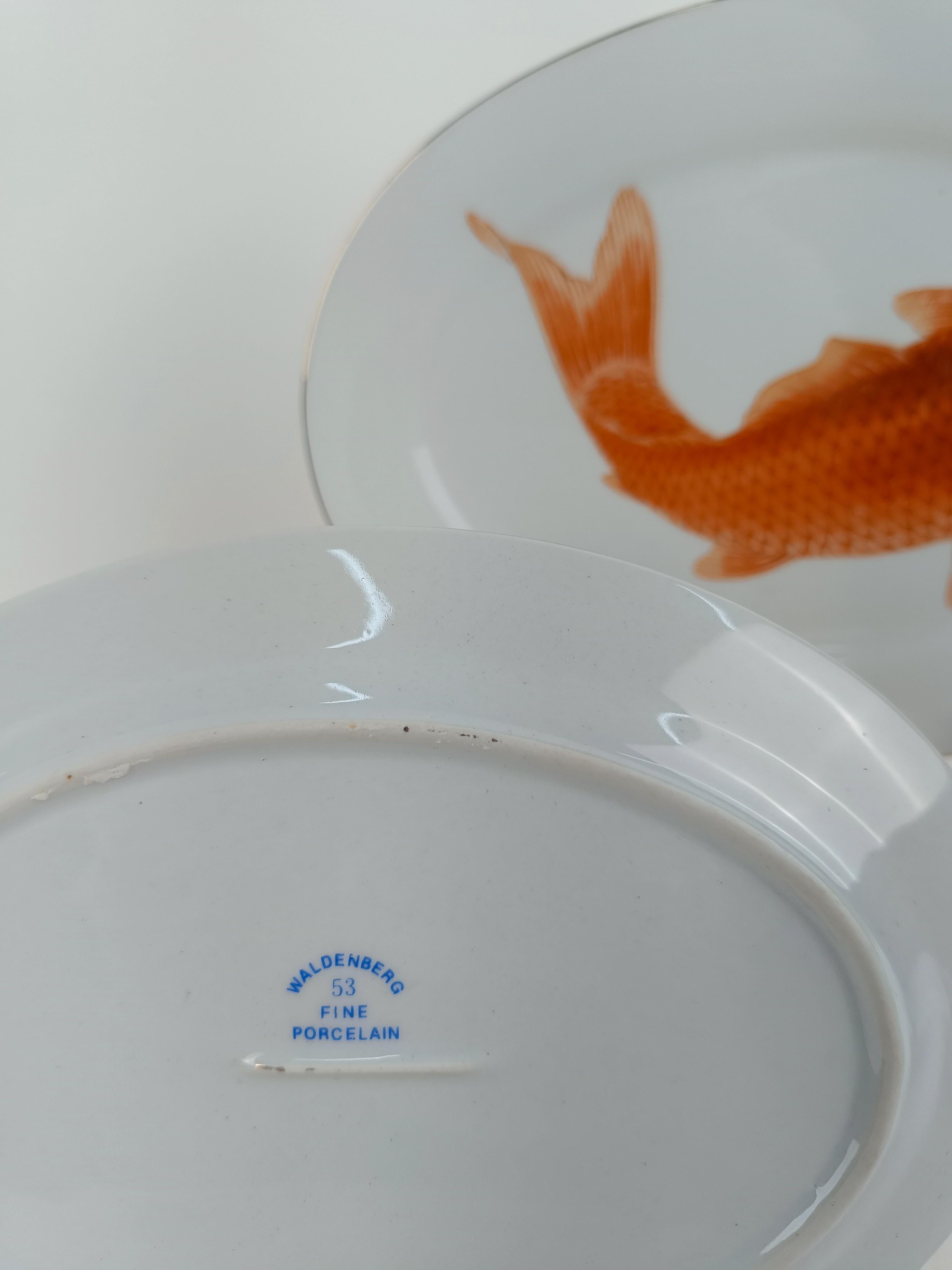 Set of Vintage Fish Service Plates in Bavarian Porcelain with Japanese decor For Sale 7
