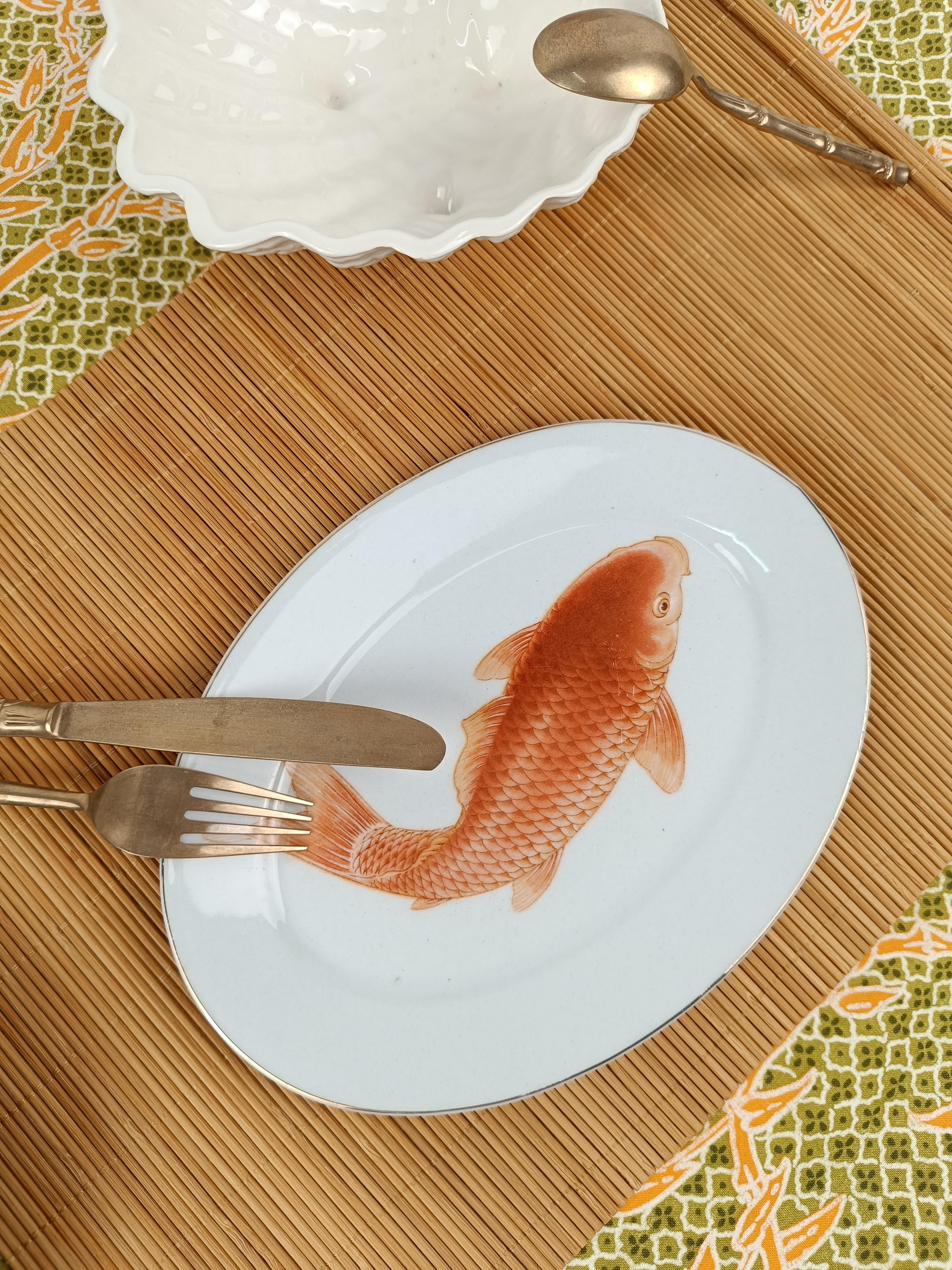 Set of Vintage Fish Service Plates in Bavarian Porcelain with Japanese decor For Sale 9