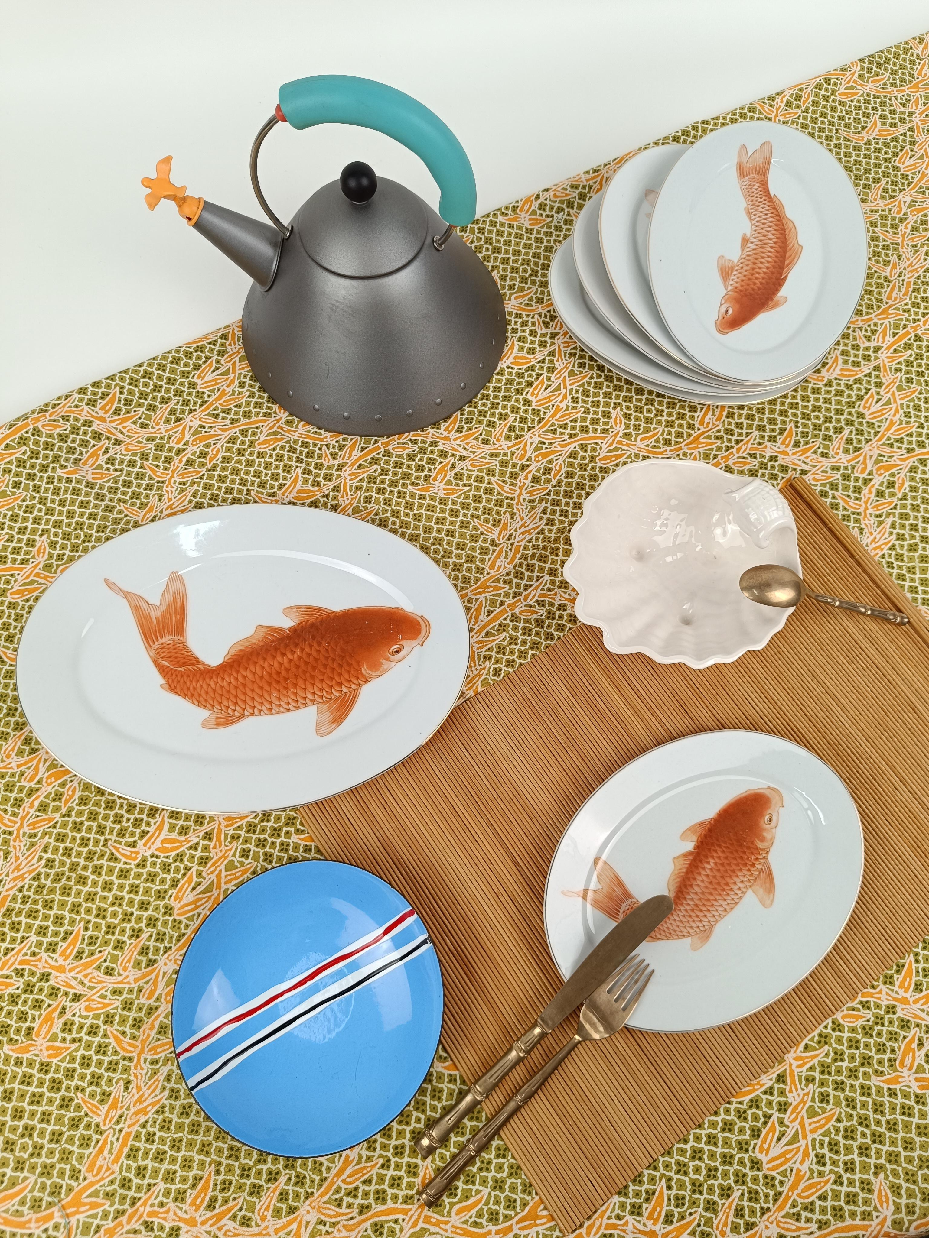 Set of Vintage Fish Service Plates in Bavarian Porcelain with Japanese decor For Sale 10