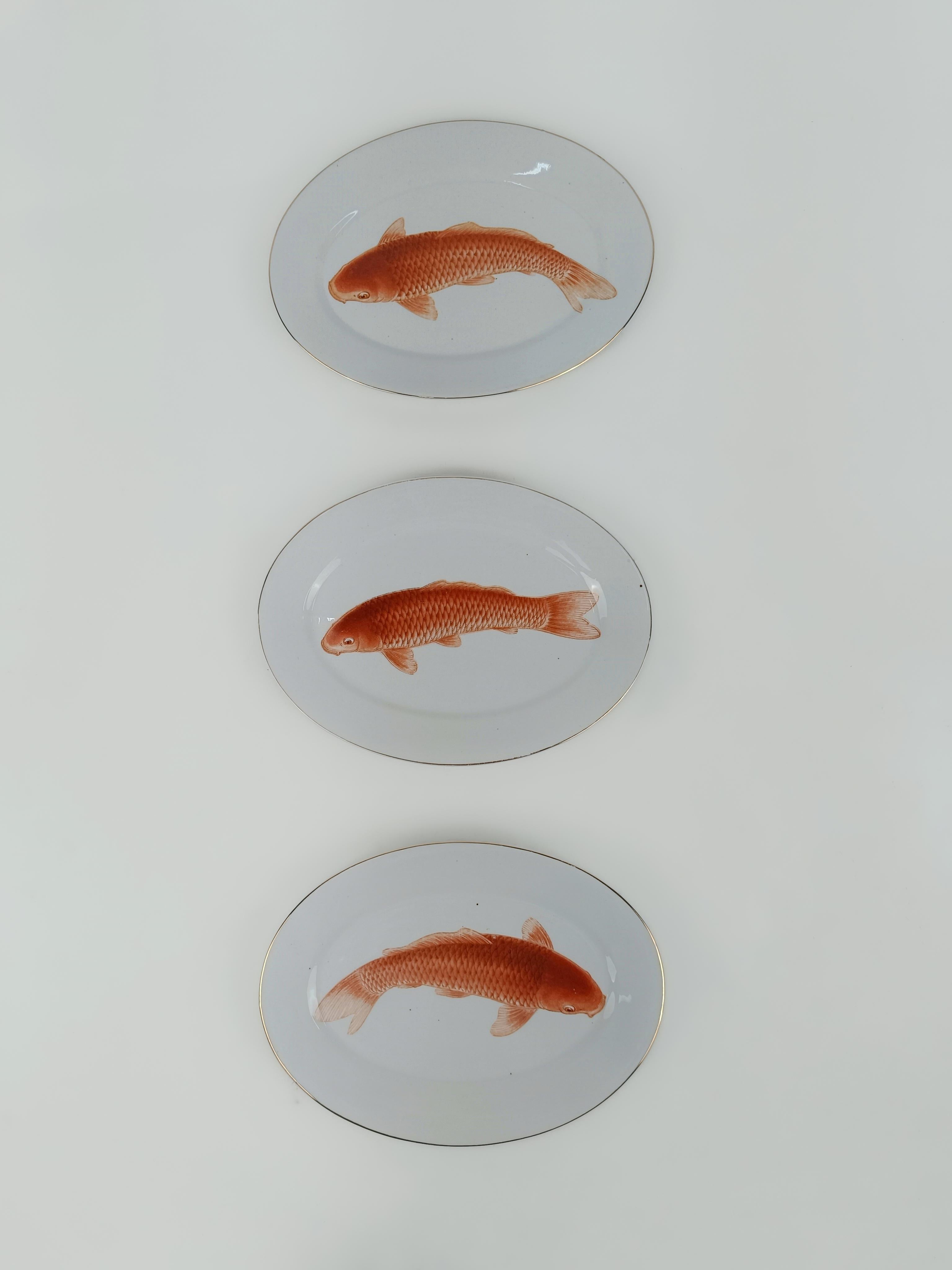 Set of Vintage Fish Service Plates in Bavarian Porcelain with Japanese decor For Sale 2