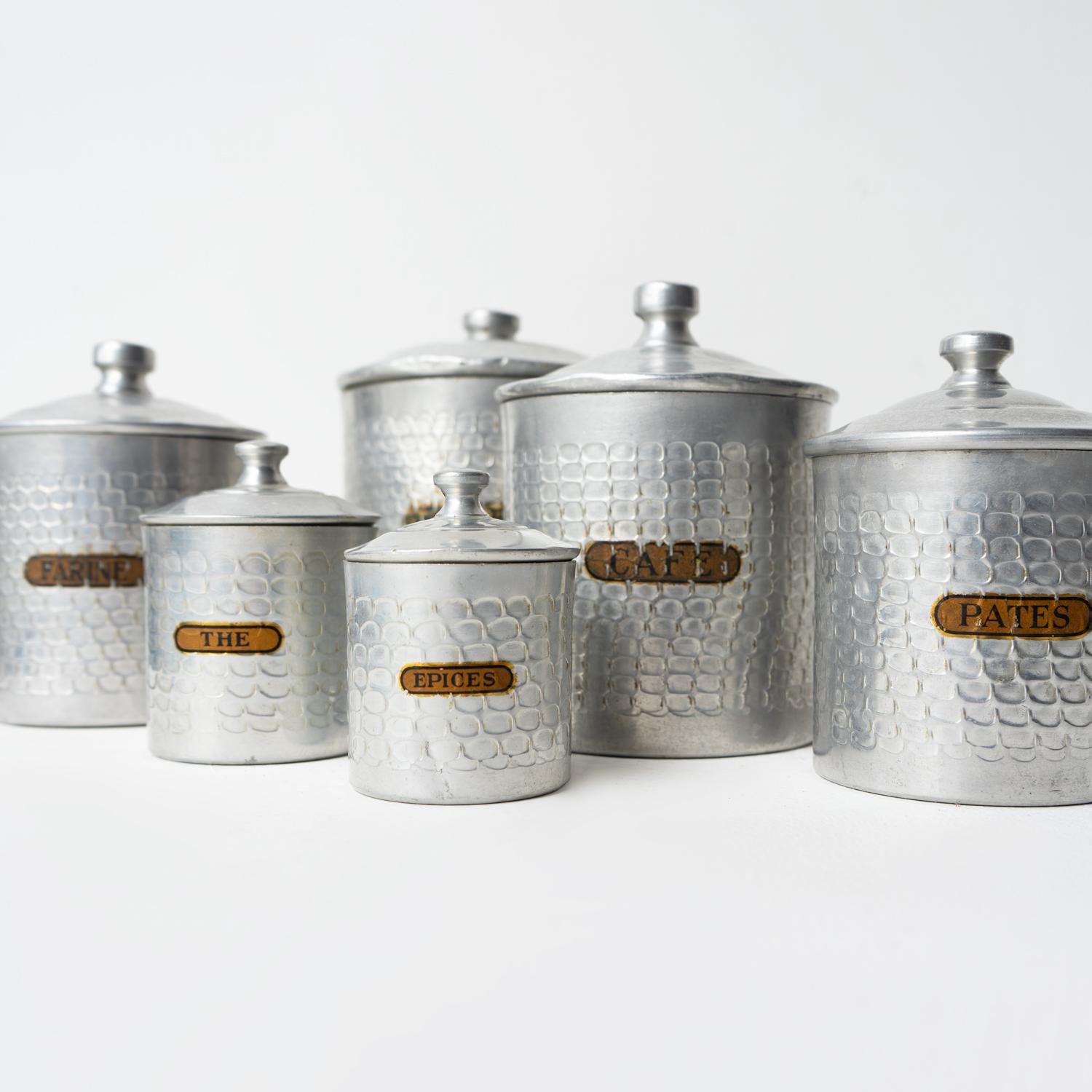 Juego de botes de aluminio graduados Art Decó franceses, años 30 en venta 2