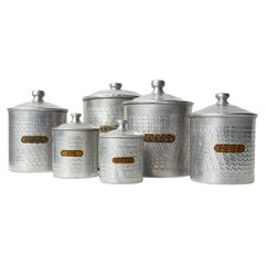 Ensemble de flacons de rangement gradués en aluminium Art Déco français, années 1930