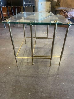 Set of Vintage French Brass Nesting Tables With Glass Tops