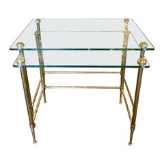 Set of Vintage French Brass Nesting Tables With Glass Tops