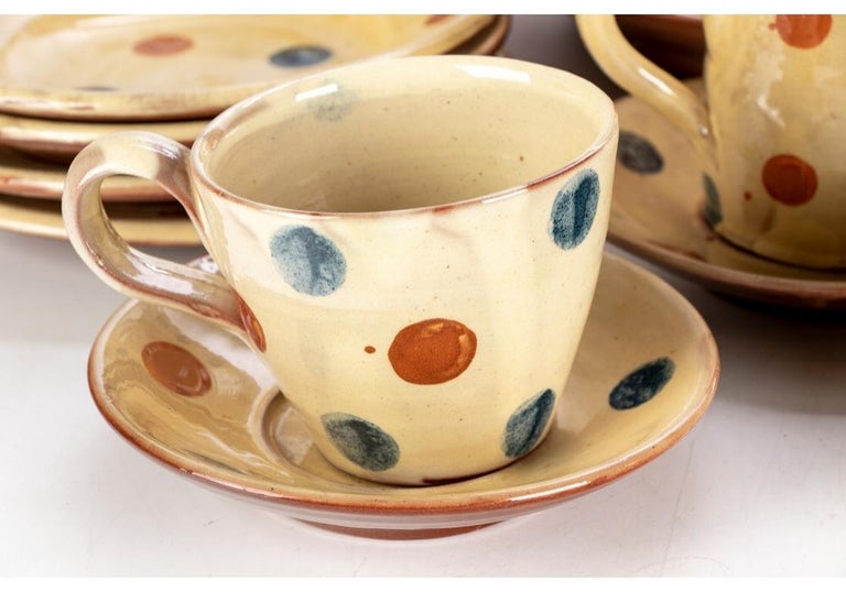 Set of Vintage French Faience Dinnerware in Polka Dot Pattern For Sale ...