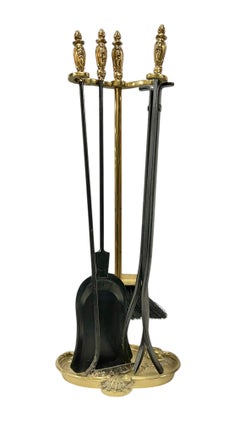 Set of Vintage Gilt Bronze and Wrought Iron Fireplace Tools