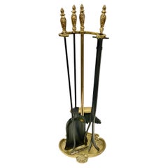Set of Vintage Gilt Bronze and Wrought Iron Fireplace Tools