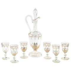 Set di caraffe di vetro vintage con bottiglie, inizio XX secolo