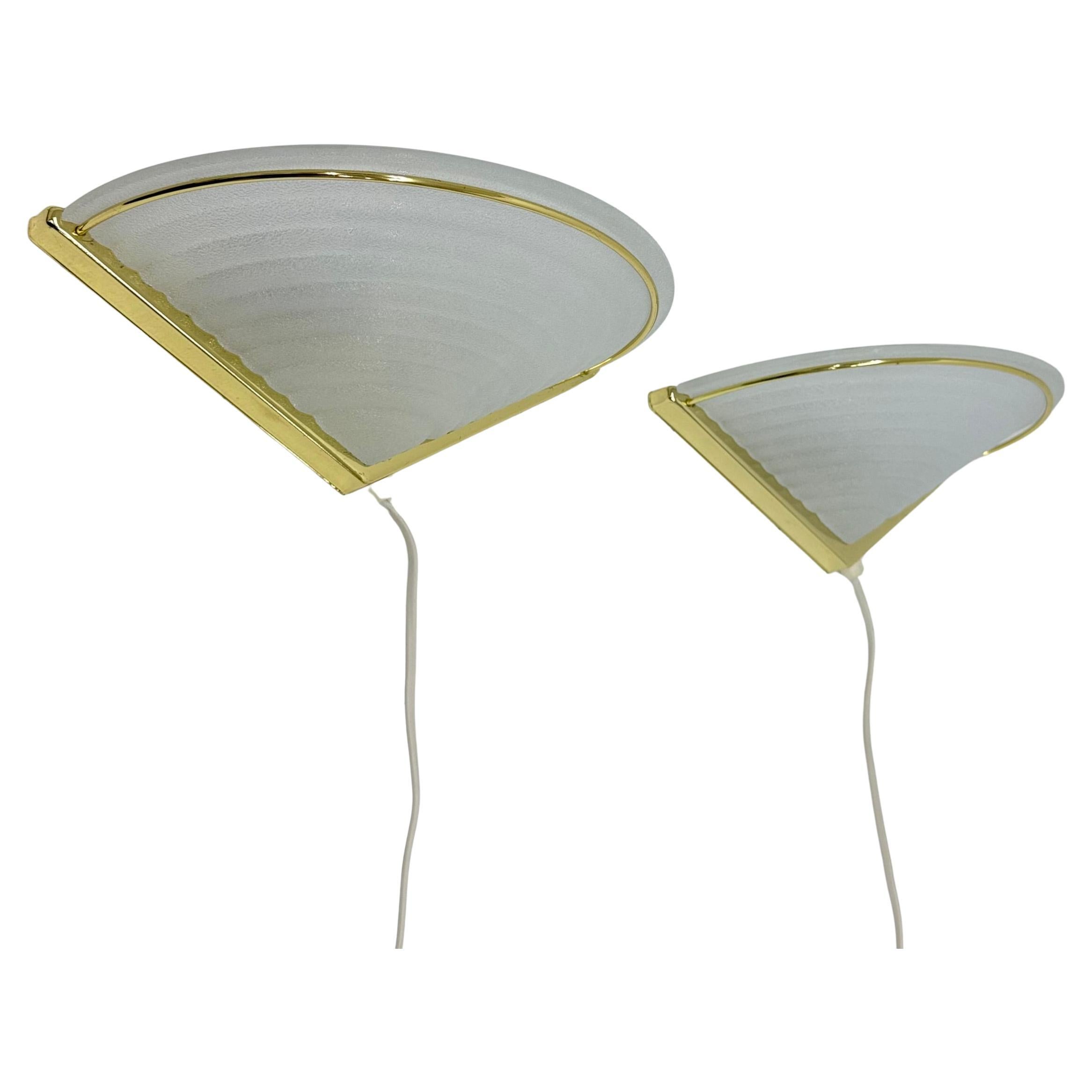 Set of Vintage Glass Wall Lamps with Gold Holder, 1970s