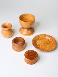 Juego de Objetos vintage de abedul rizado torneados a mano, Finlandia, mediados de siglo