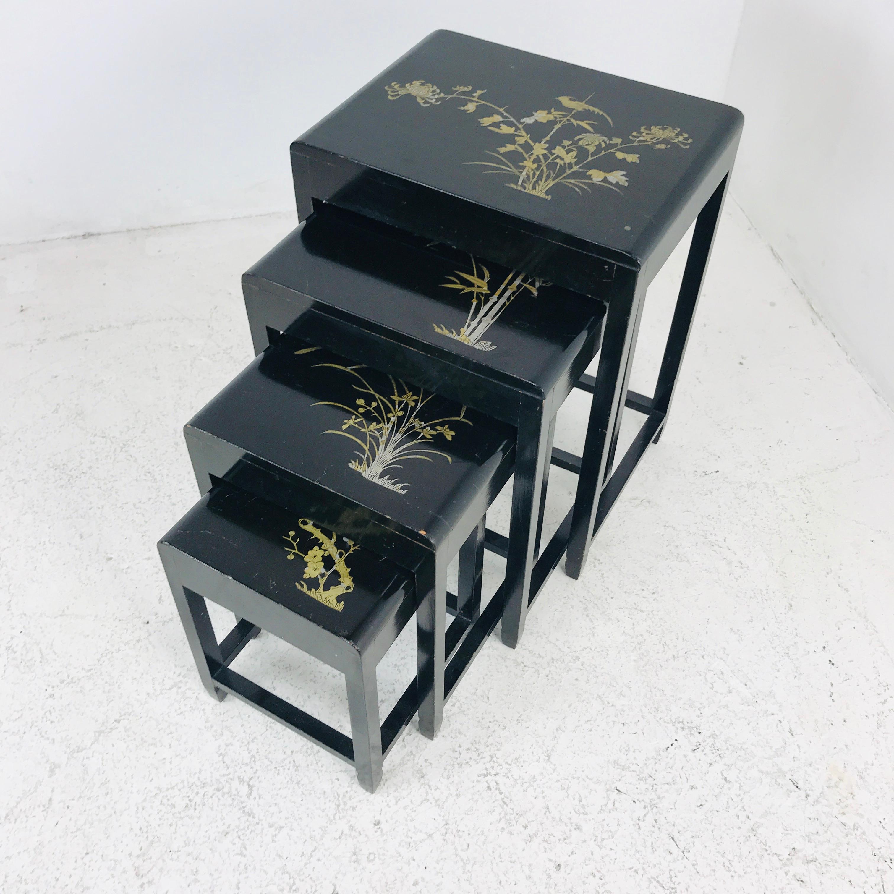 Hollywood Regency Set of Vintage Inlaid Nesting Tables