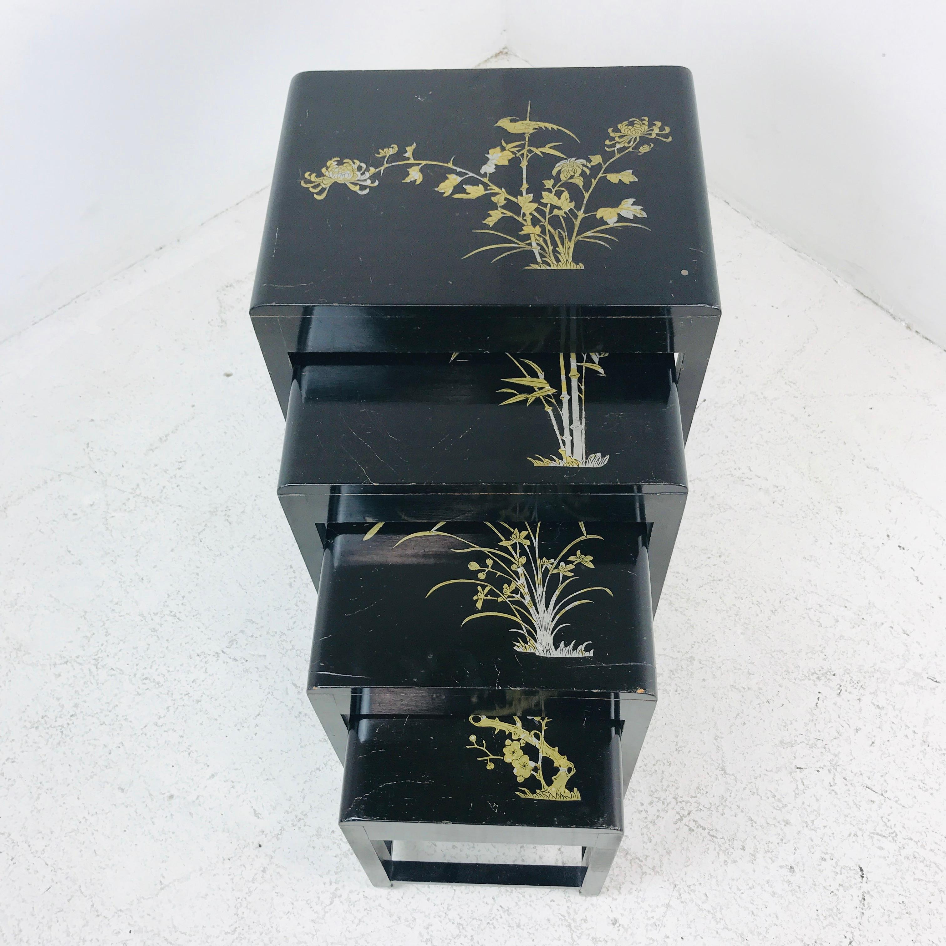 Unknown Set of Vintage Inlaid Nesting Tables