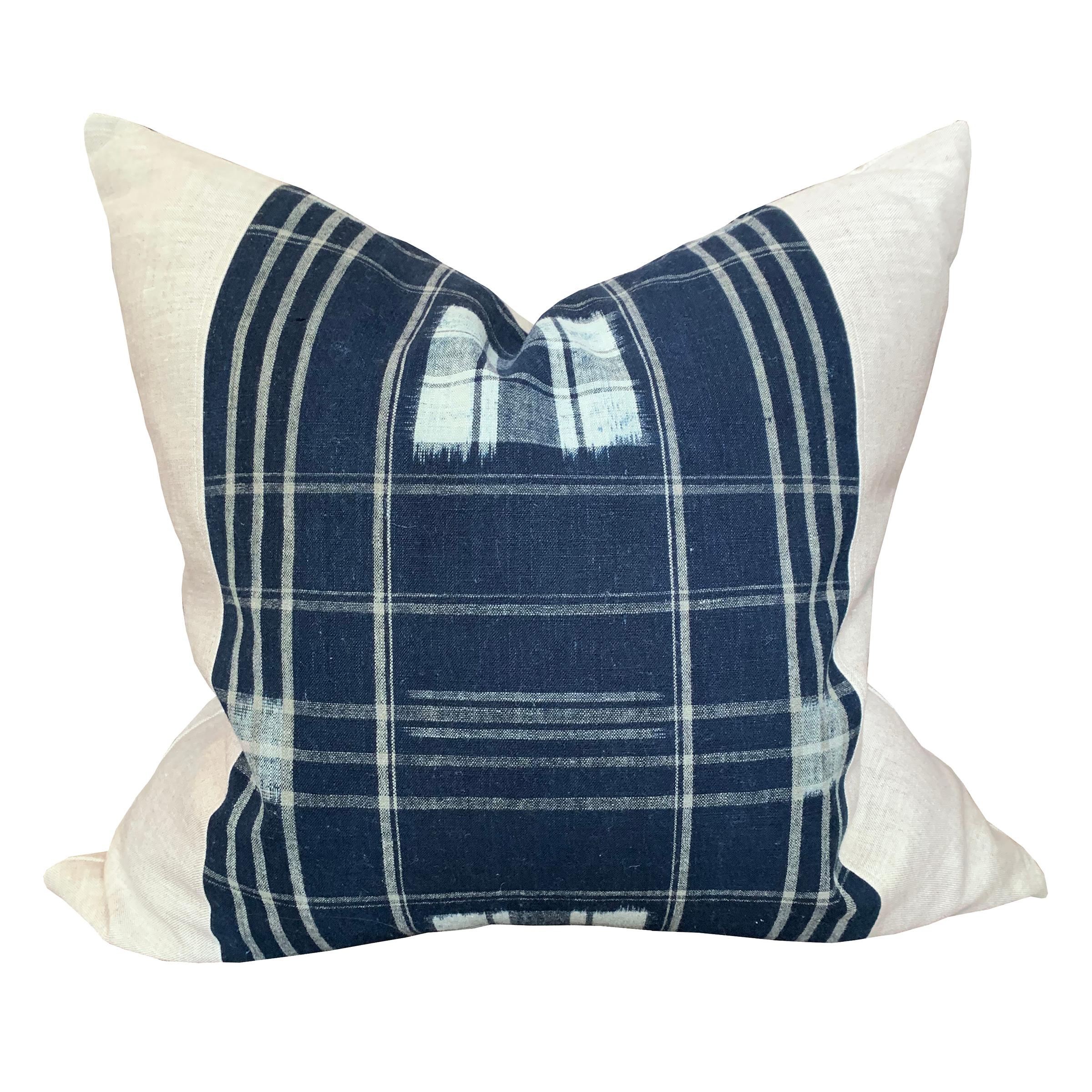 Japonisme Set of Vintage Japanese Indigo Plaid Pillows