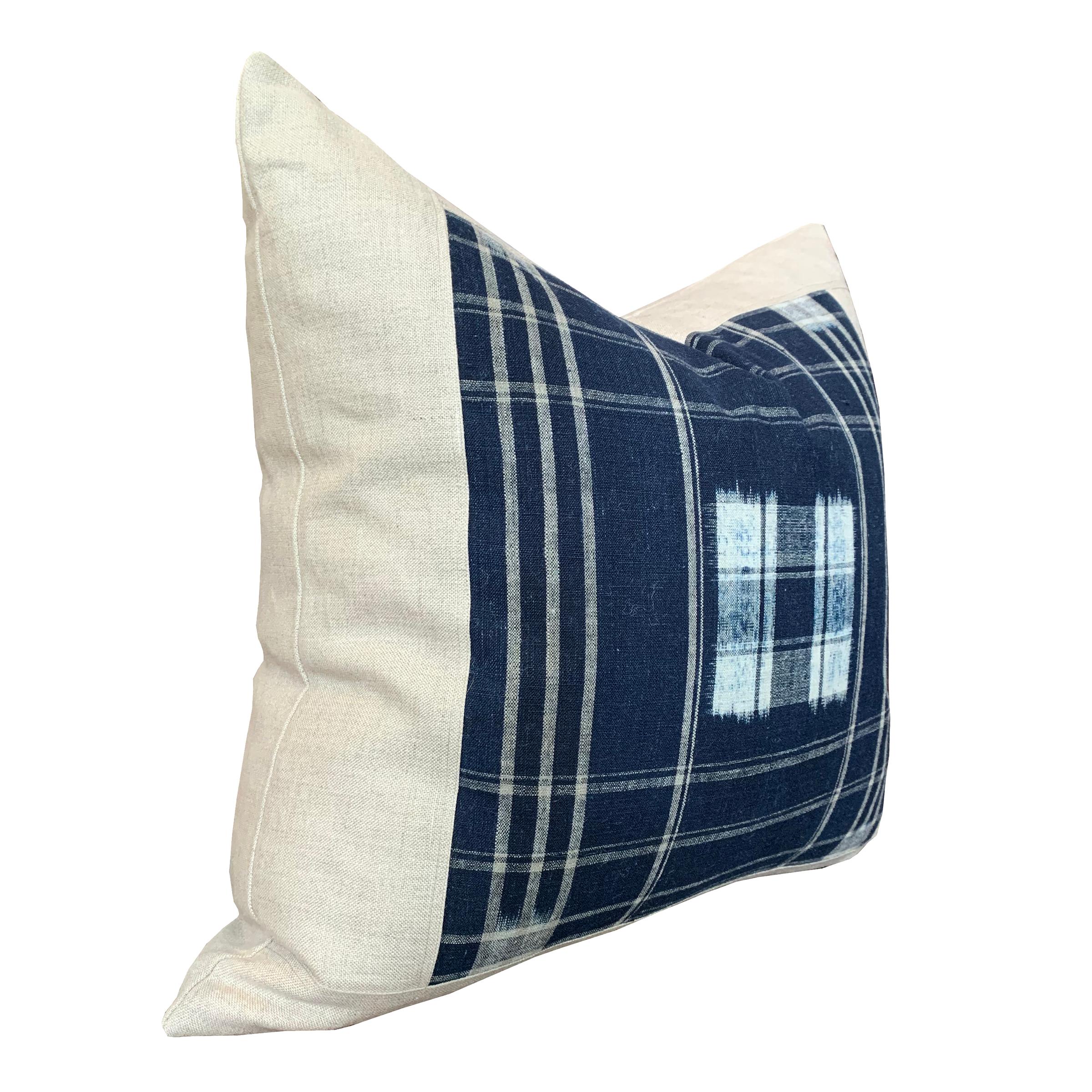 Dyed Set of Vintage Japanese Indigo Plaid Pillows