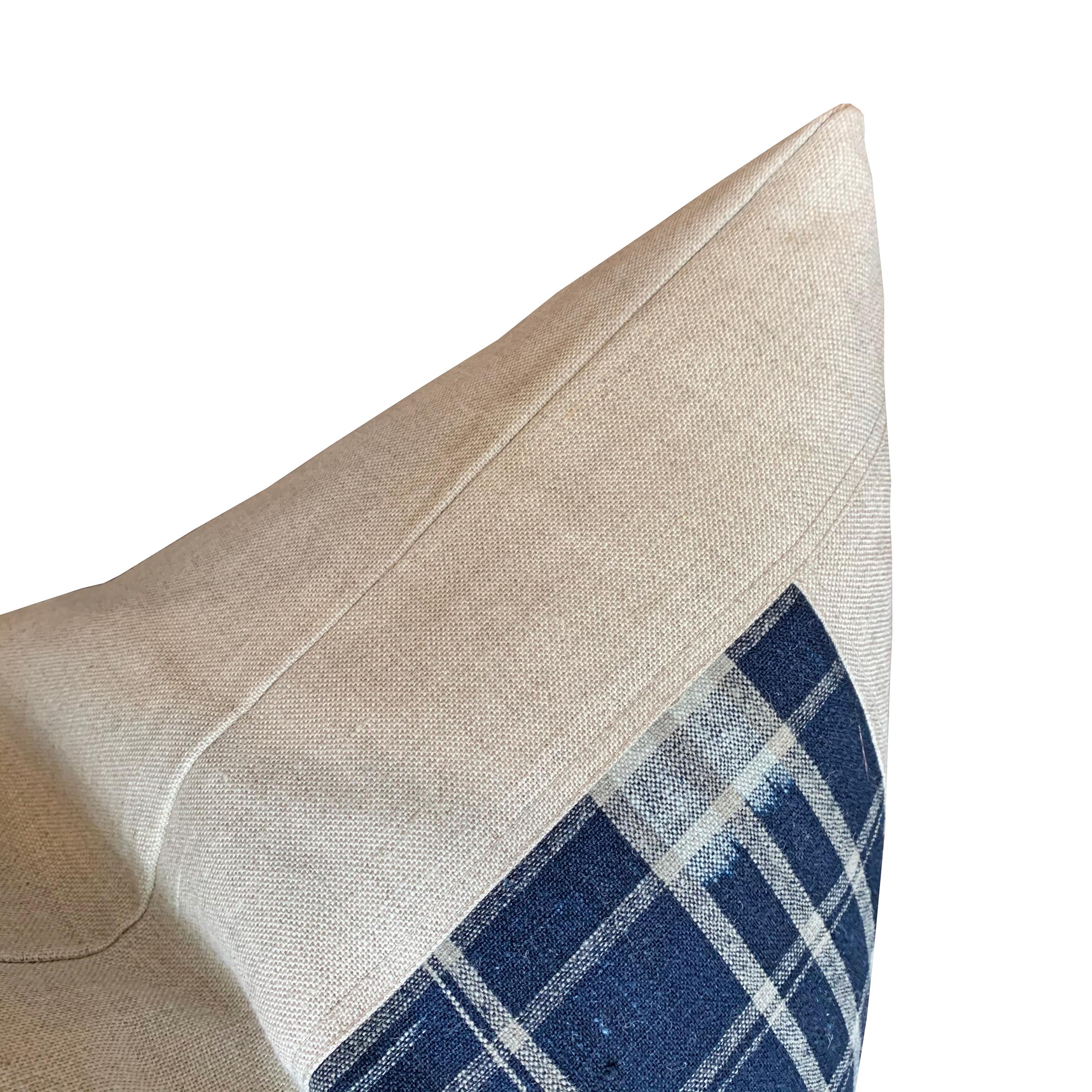 Contemporary Set of Vintage Japanese Indigo Plaid Pillows