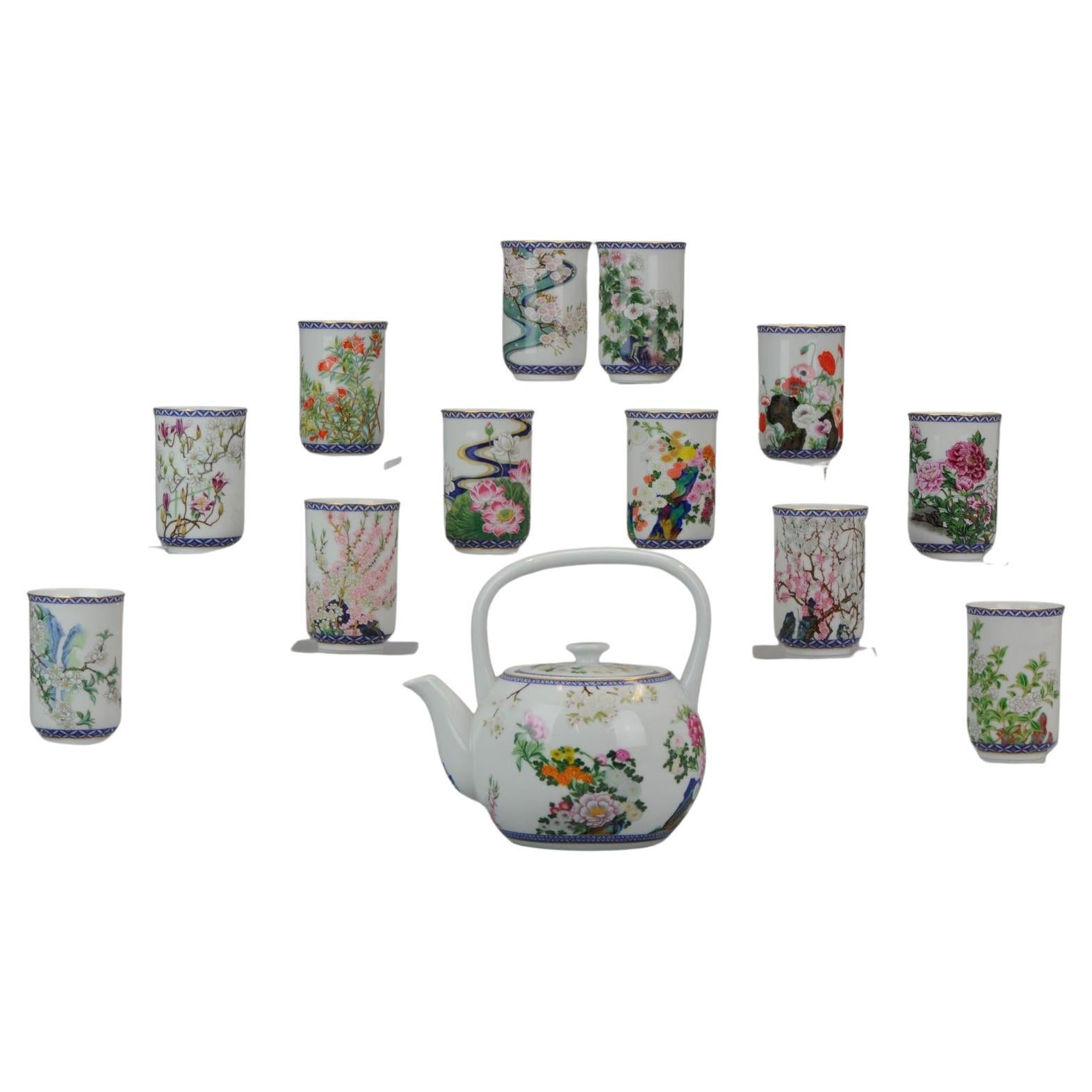 Set of Vintage Japanese Porcelain 12 Season FLower Cups Superb, 1980's For Sale
