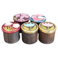 Set of Vintage Jewellery Holders with Decorative Ceramic Lids by Mithé Espelt