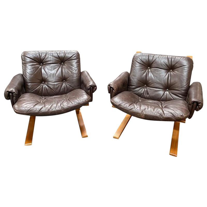 Set of Vintage Leather Lounge Chairs by Solheim for Rykken