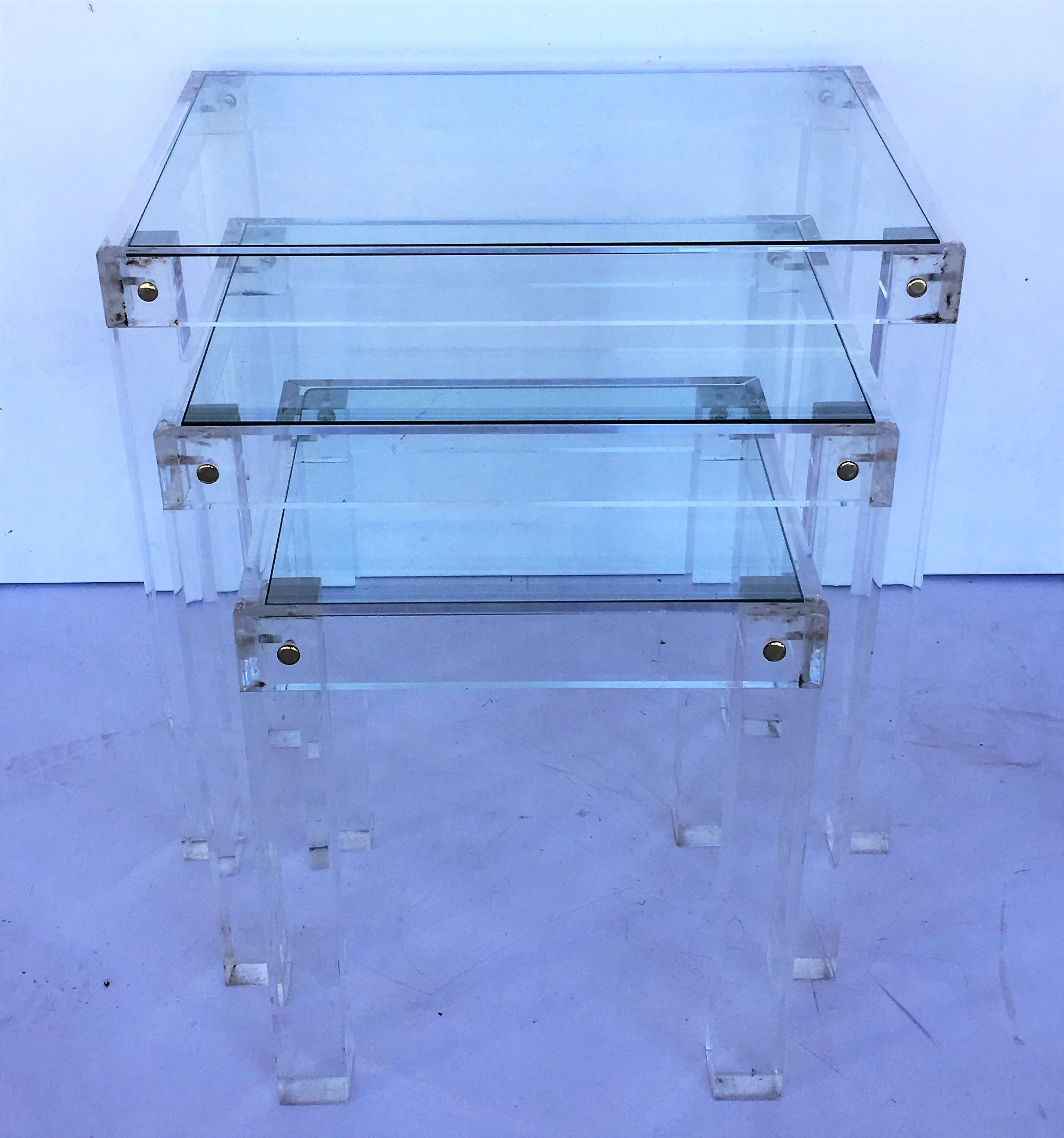 Mid-Century Modern Set of Vintage Lucite and Glass Nesting Tables
