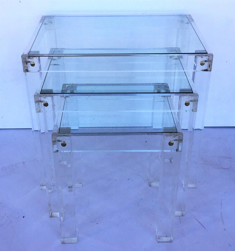Set of Vintage Lucite and Glass Nesting Tables For Sale at 1stDibs