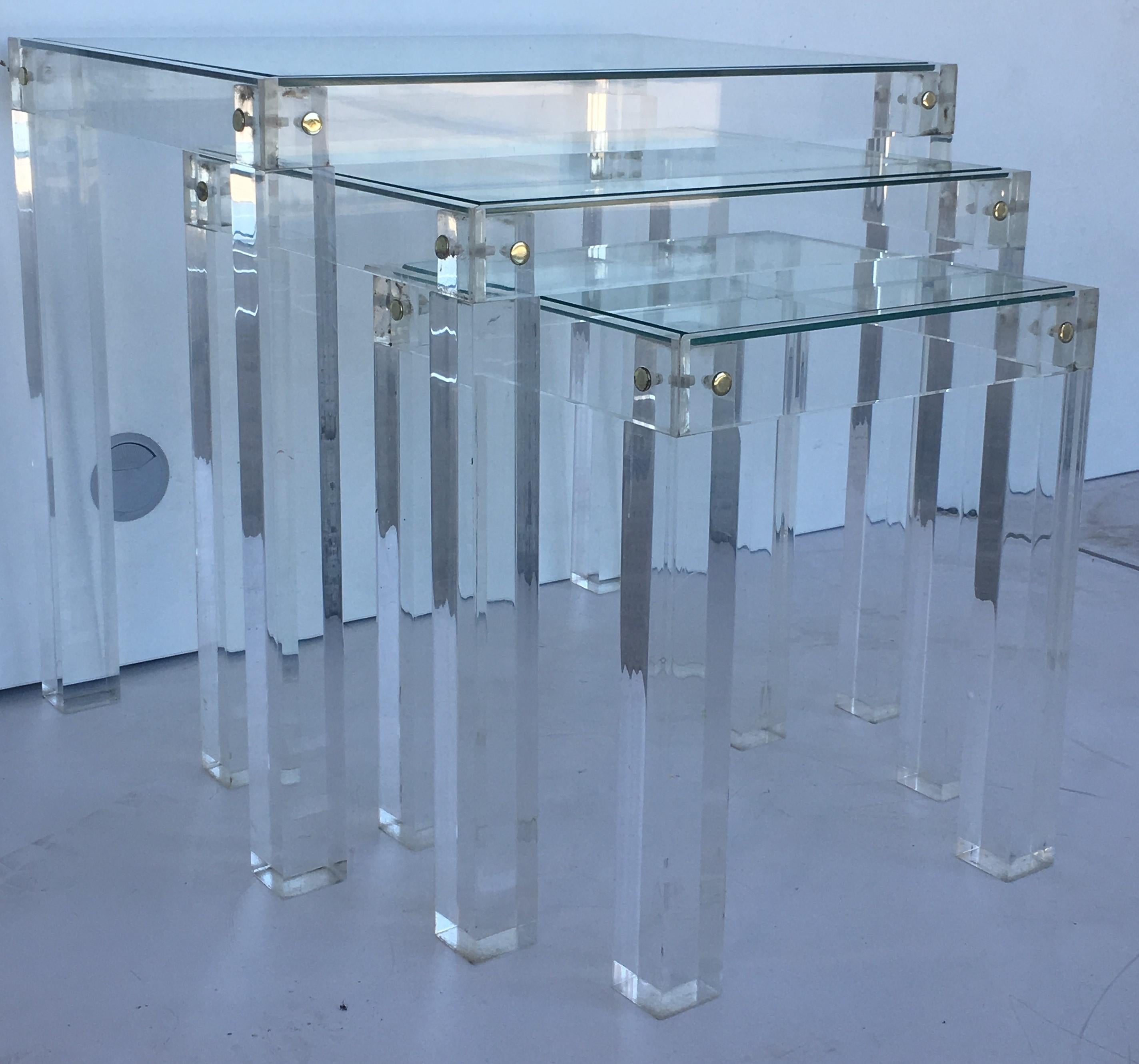 Set of Vintage Lucite and Glass Nesting Tables In Good Condition In Miami, FL