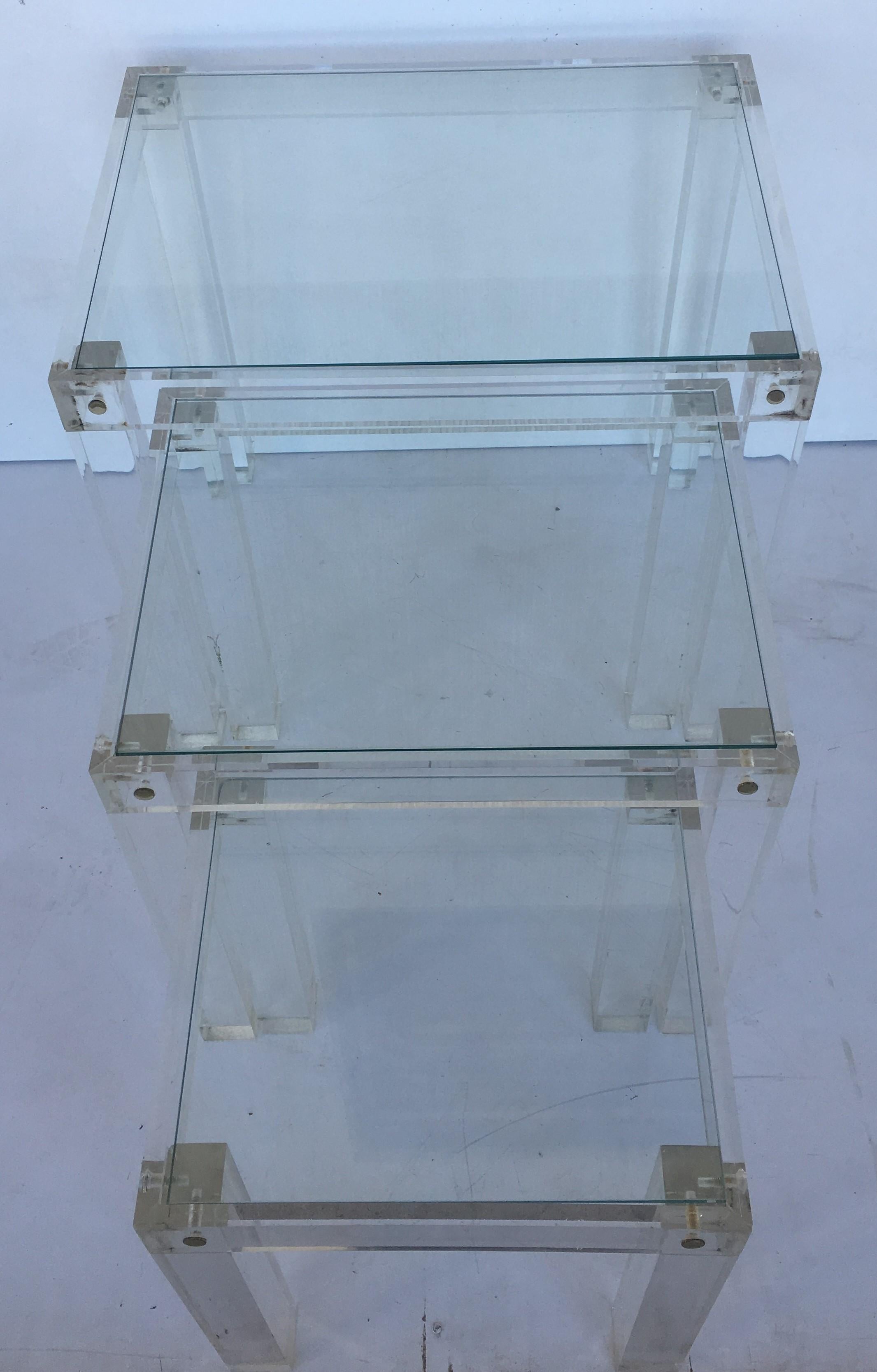 20th Century Set of Vintage Lucite and Glass Nesting Tables