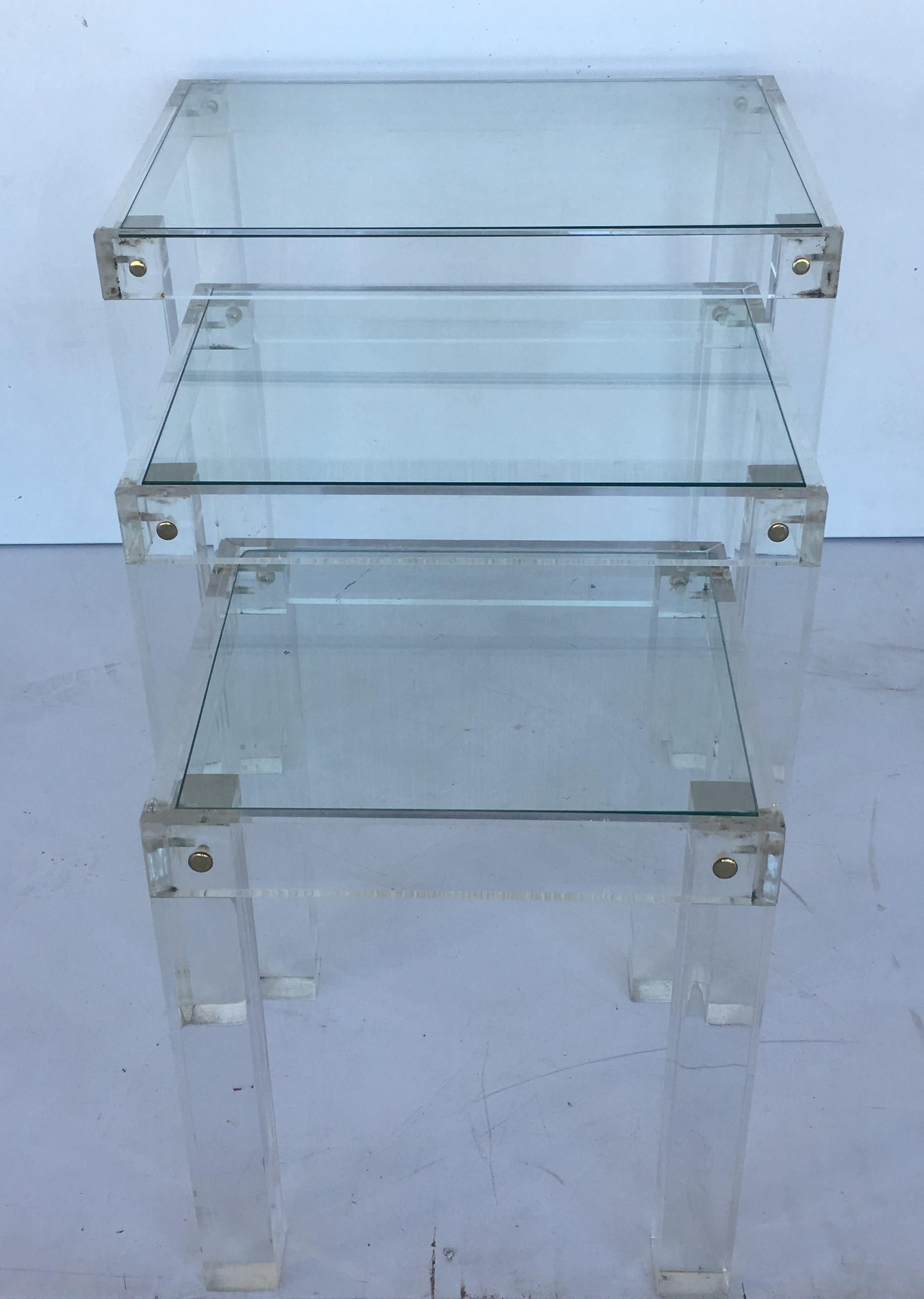 Set of Vintage Lucite and Glass Nesting Tables 1