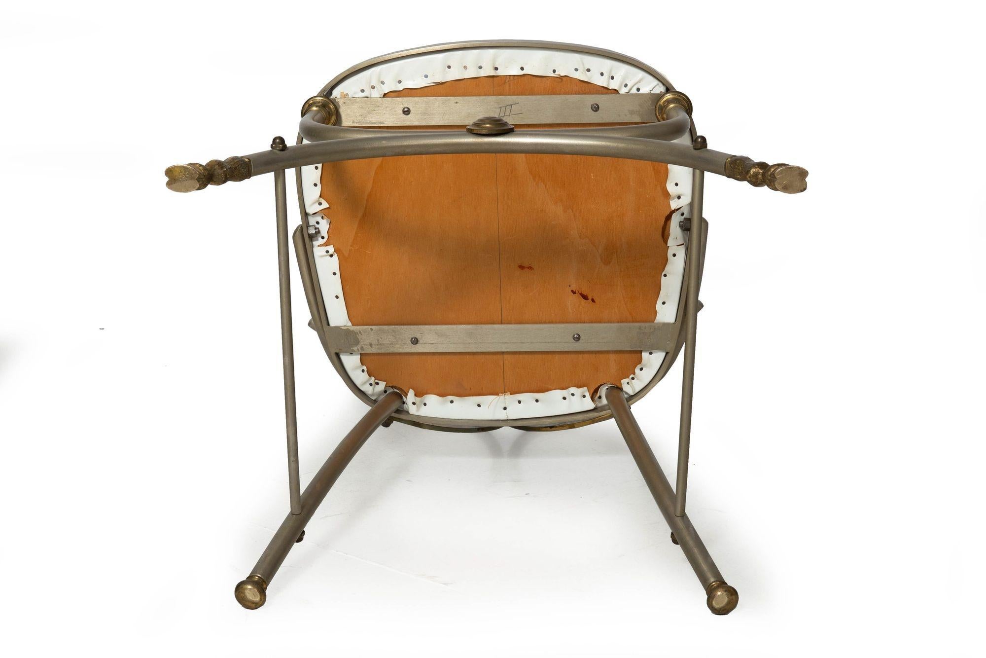 Ensemble de chaises de salle à manger en acier et laiton du milieu du siècle, probablement Maison Jansen en vente 5