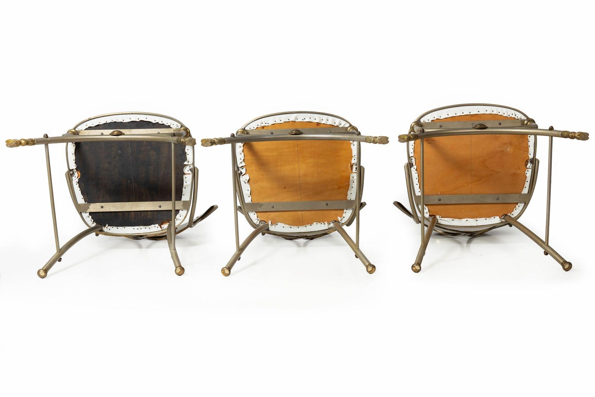 Ensemble de chaises de salle à manger en acier et laiton du milieu du siècle, probablement Maison Jansen en vente 9