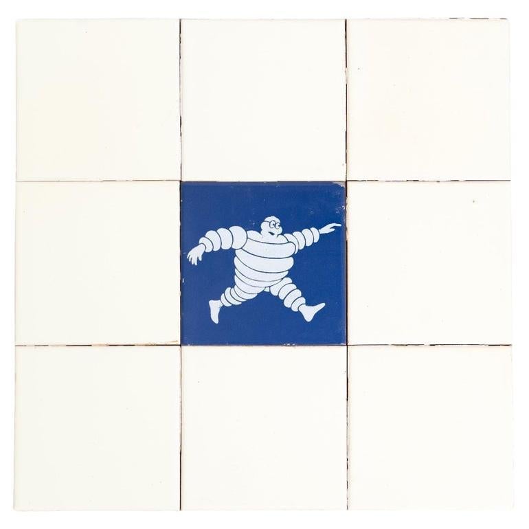 Set of Vintage Michelin ManBlue and White Ceramic Tiles, circa 1960