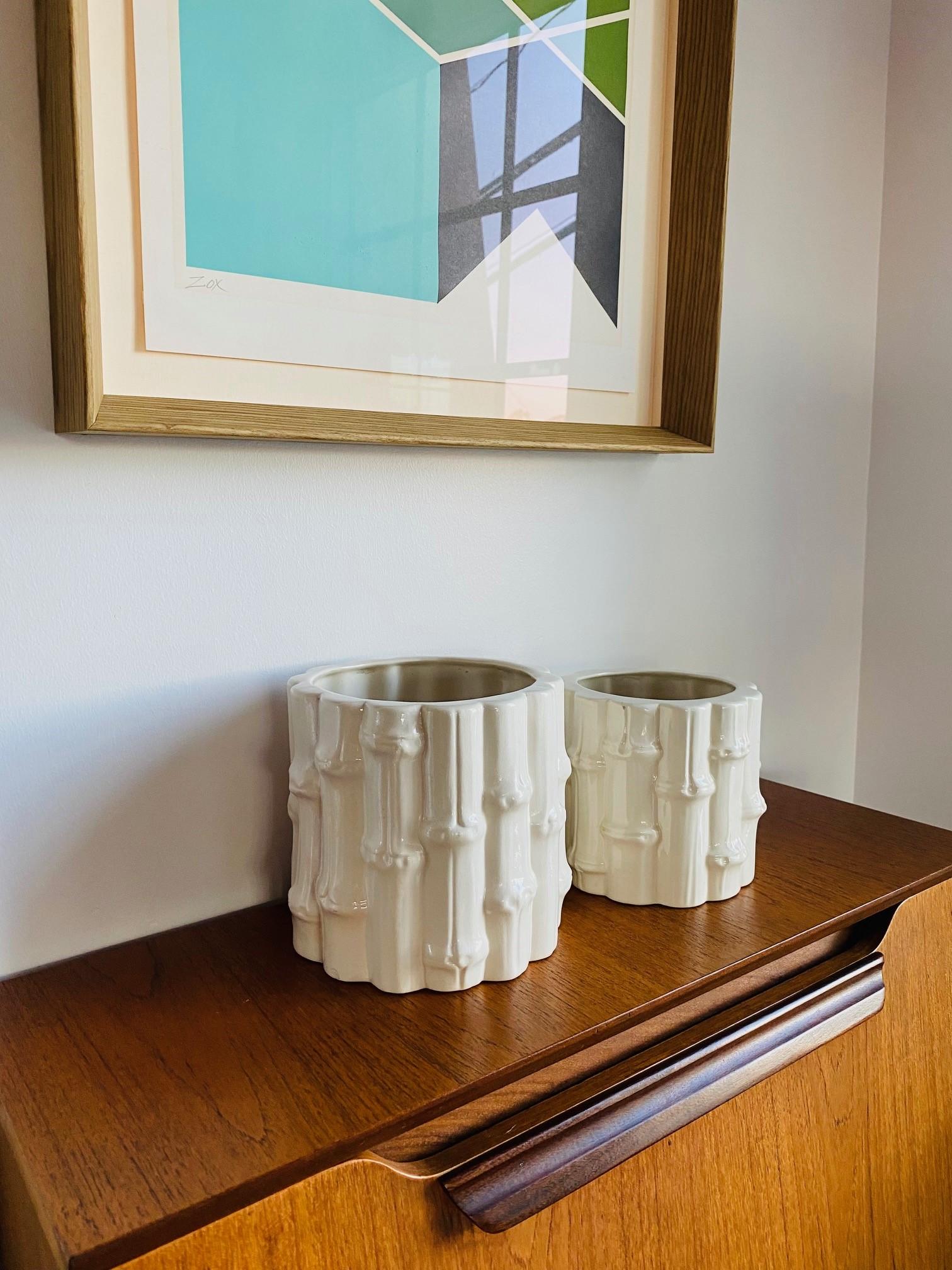Set of Vintage Mid-Century White Ceramic Bamboo Vases  For Sale 3