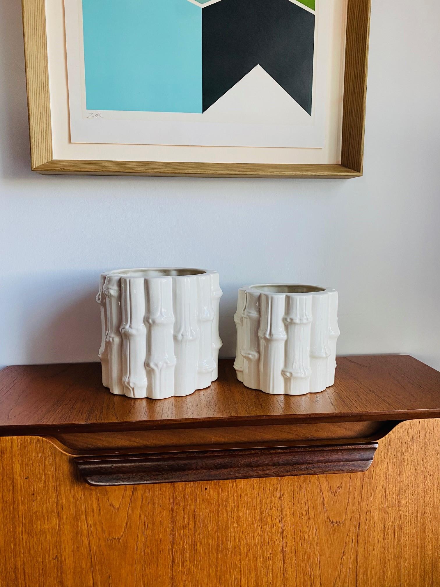 Set of Vintage Mid-Century White Ceramic Bamboo Vases  For Sale 4