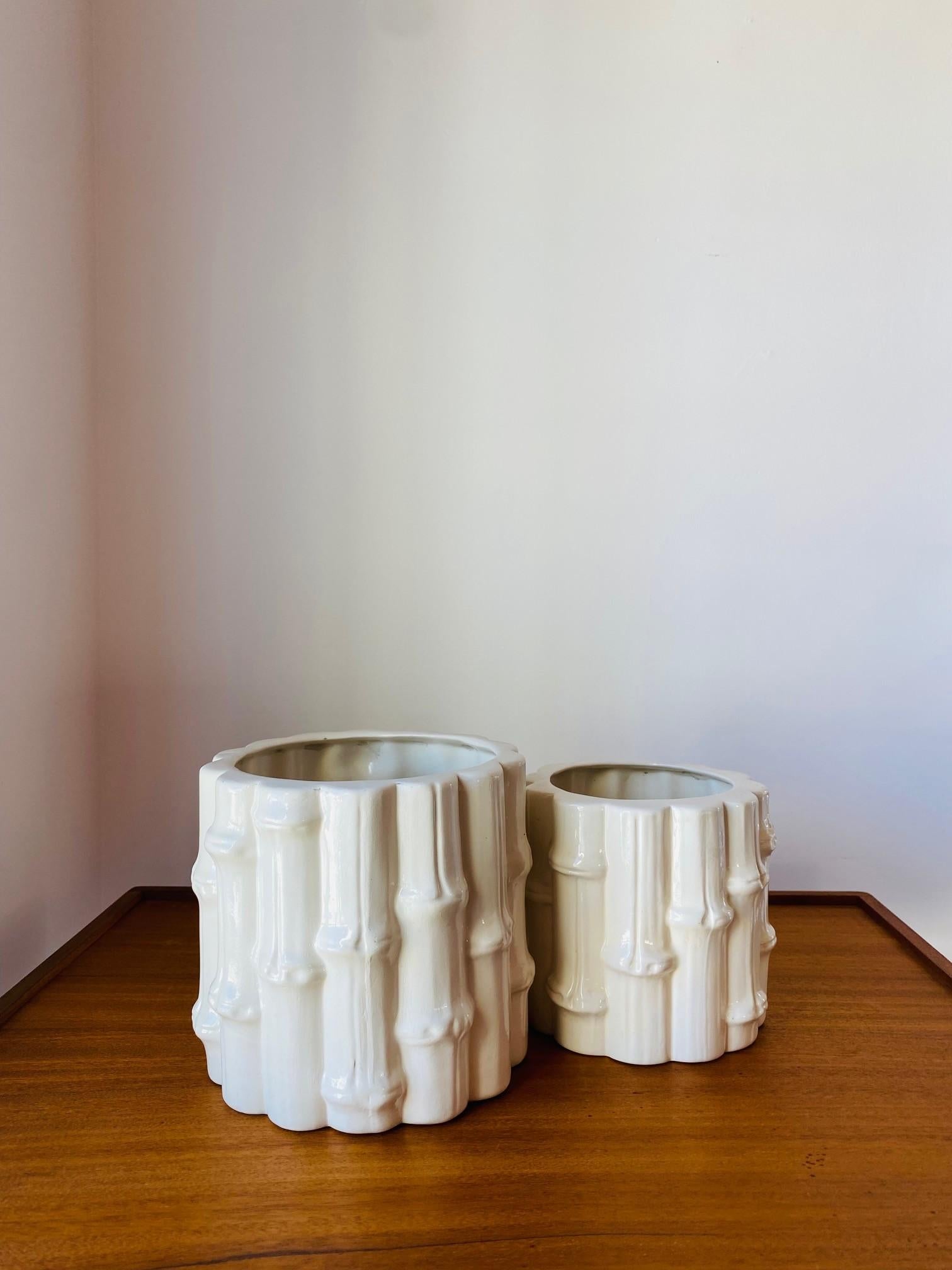 Set of Vintage Mid-Century White Ceramic Bamboo Vases  For Sale 8