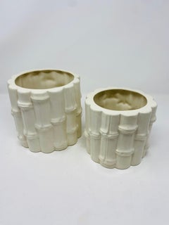 Set of Vintage Mid-Century White Ceramic Bamboo Vases