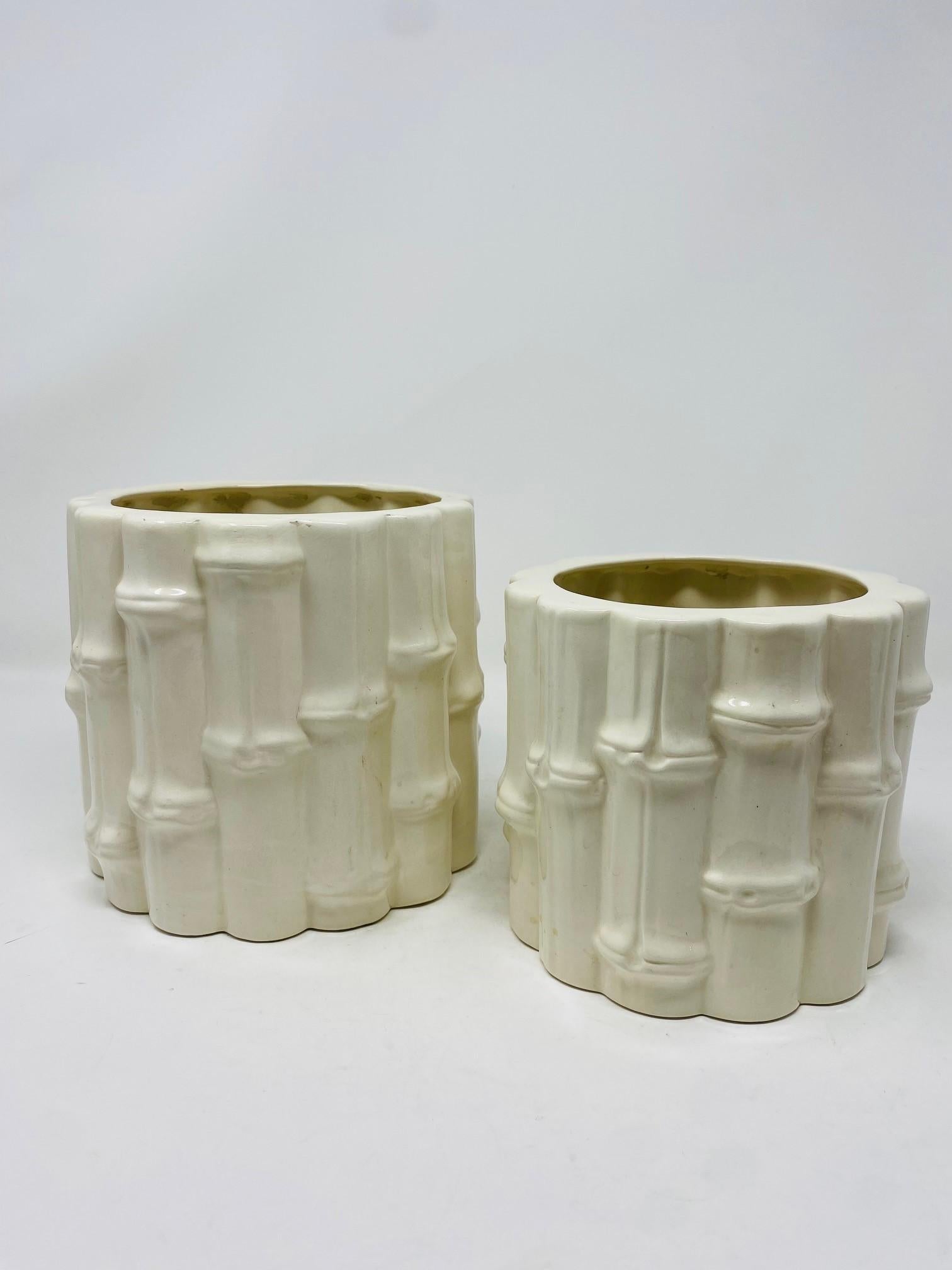 Mid-Century Modern Set of Vintage Mid-Century White Ceramic Bamboo Vases  For Sale