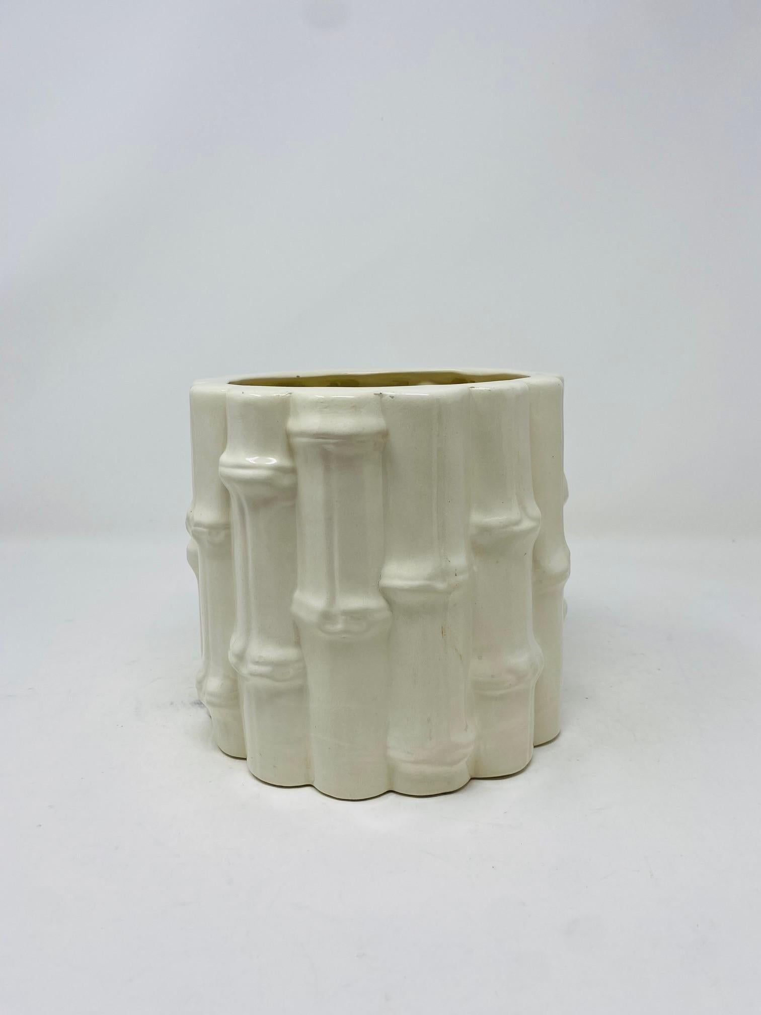 American Set of Vintage Mid-Century White Ceramic Bamboo Vases  For Sale