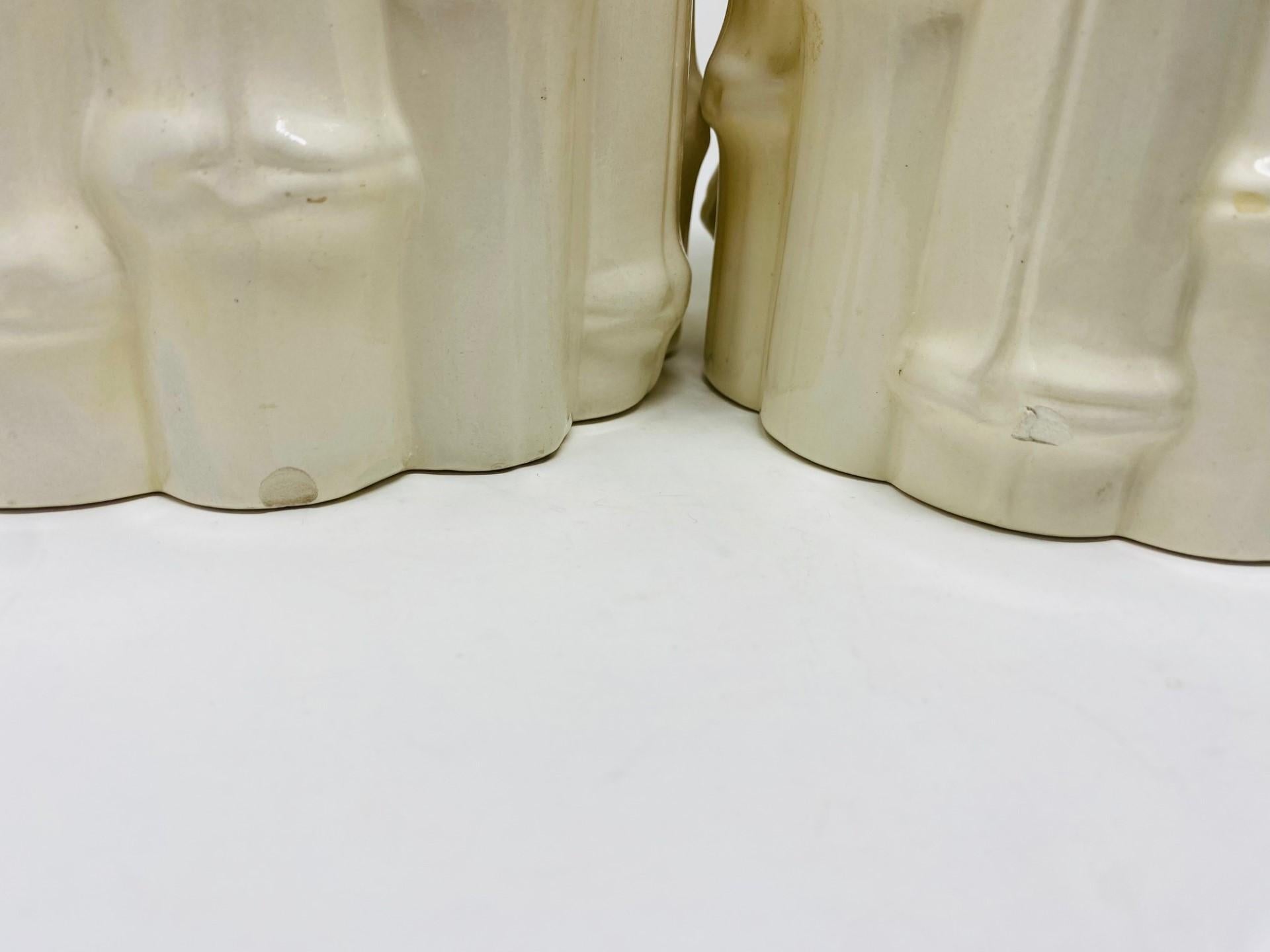 Set of Vintage Mid-Century White Ceramic Bamboo Vases  For Sale 1