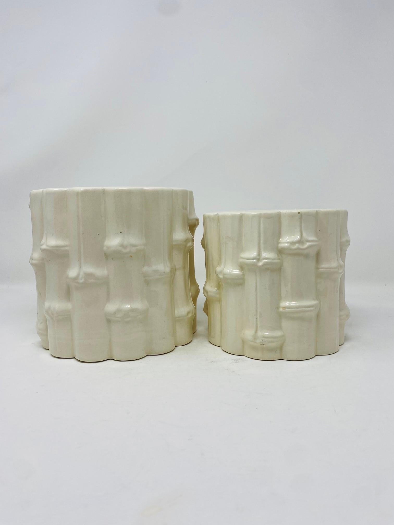 Set of Vintage Mid-Century White Ceramic Bamboo Vases  For Sale 2