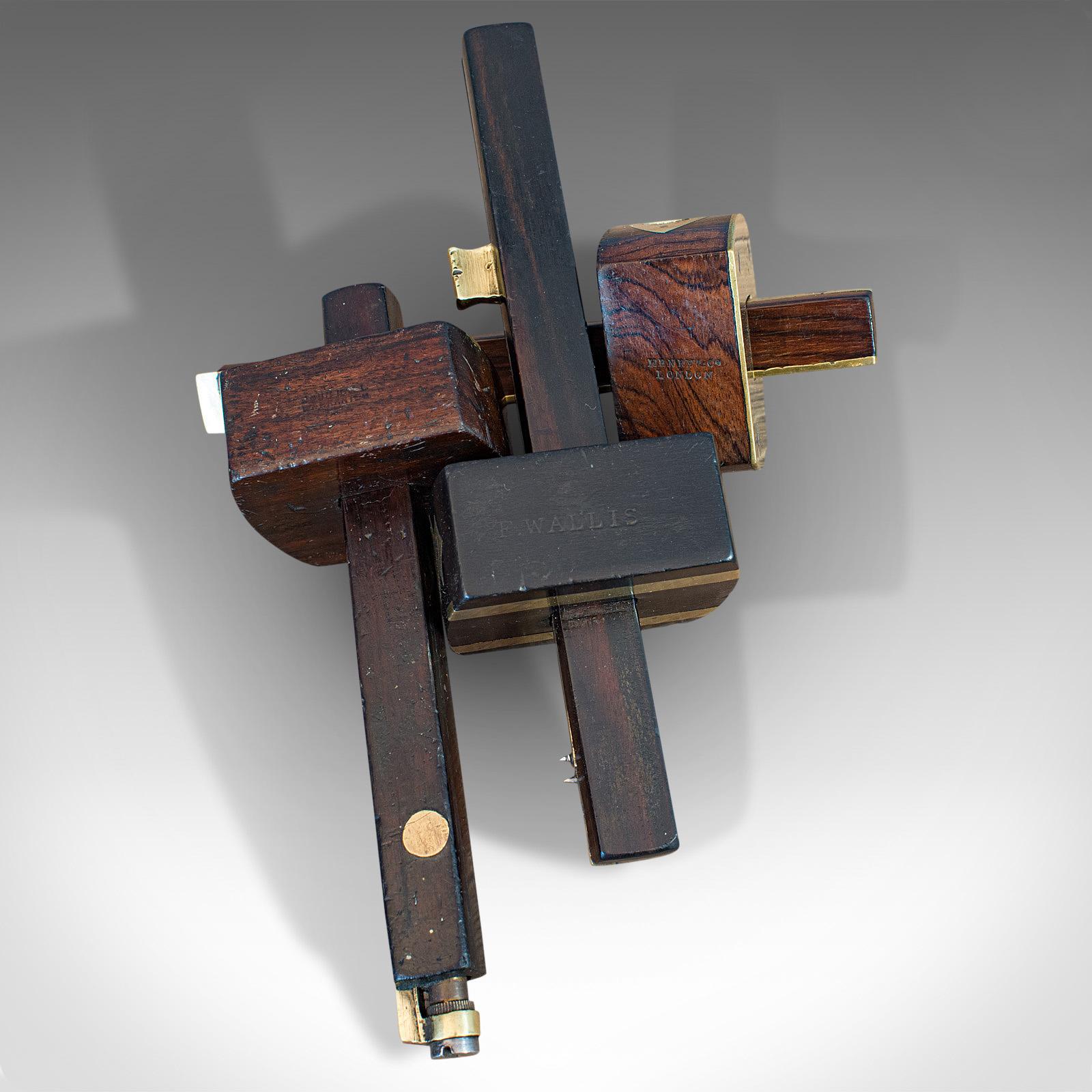 Set of Vintage Mortise Gauges, Four, Rosewood, Brass, Carpenter's Tools For Sale 3