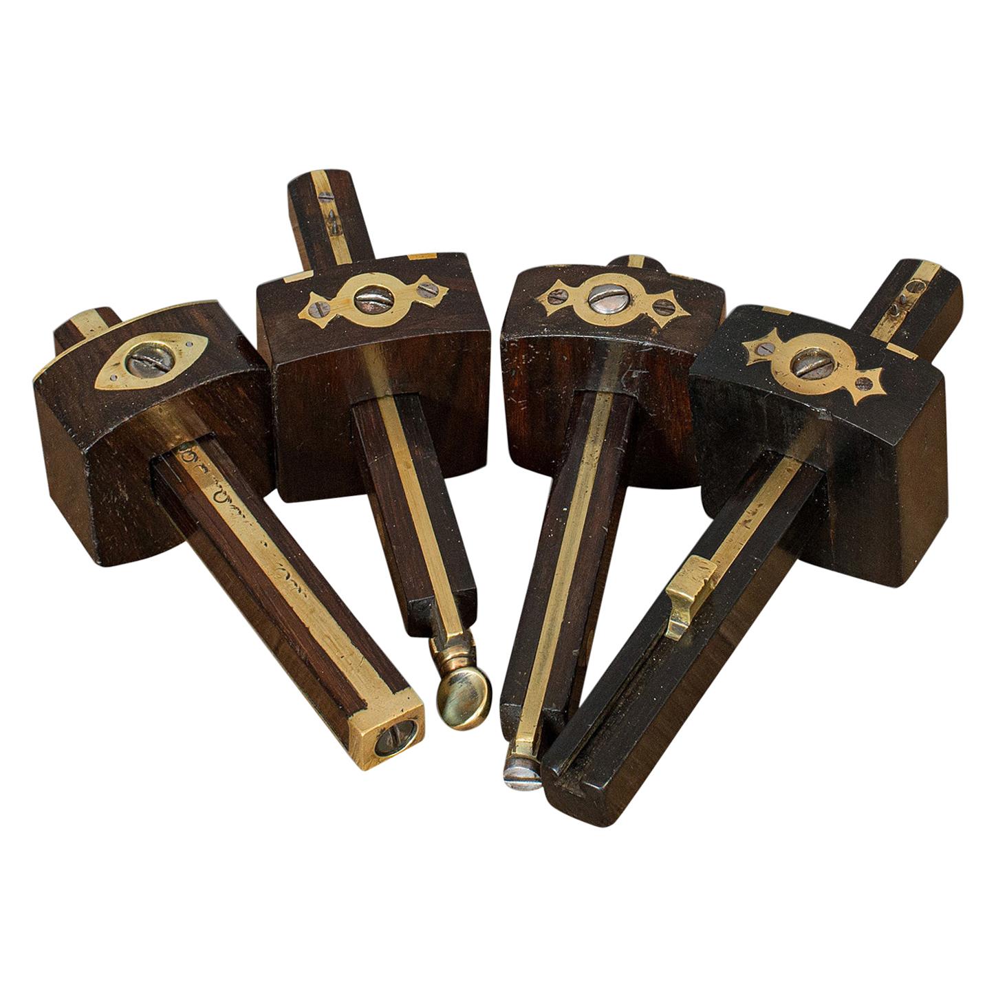 Set of Vintage Mortise Gauges, Four, Rosewood, Brass, Carpenter's Tools