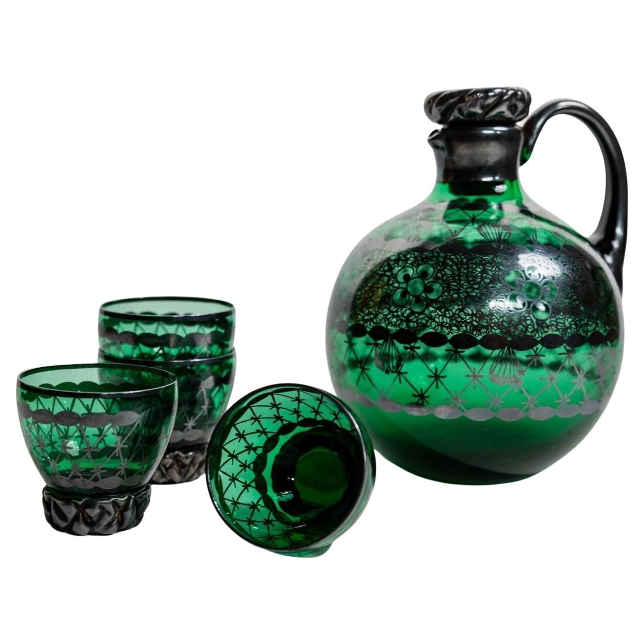 Set of Vintage Murano Glass Liqueur, Decanter and Glasses, Italy, 1930s