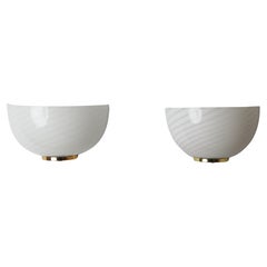 Set of Vintage Murano White Swirl Wall Lights, Italy 1980s