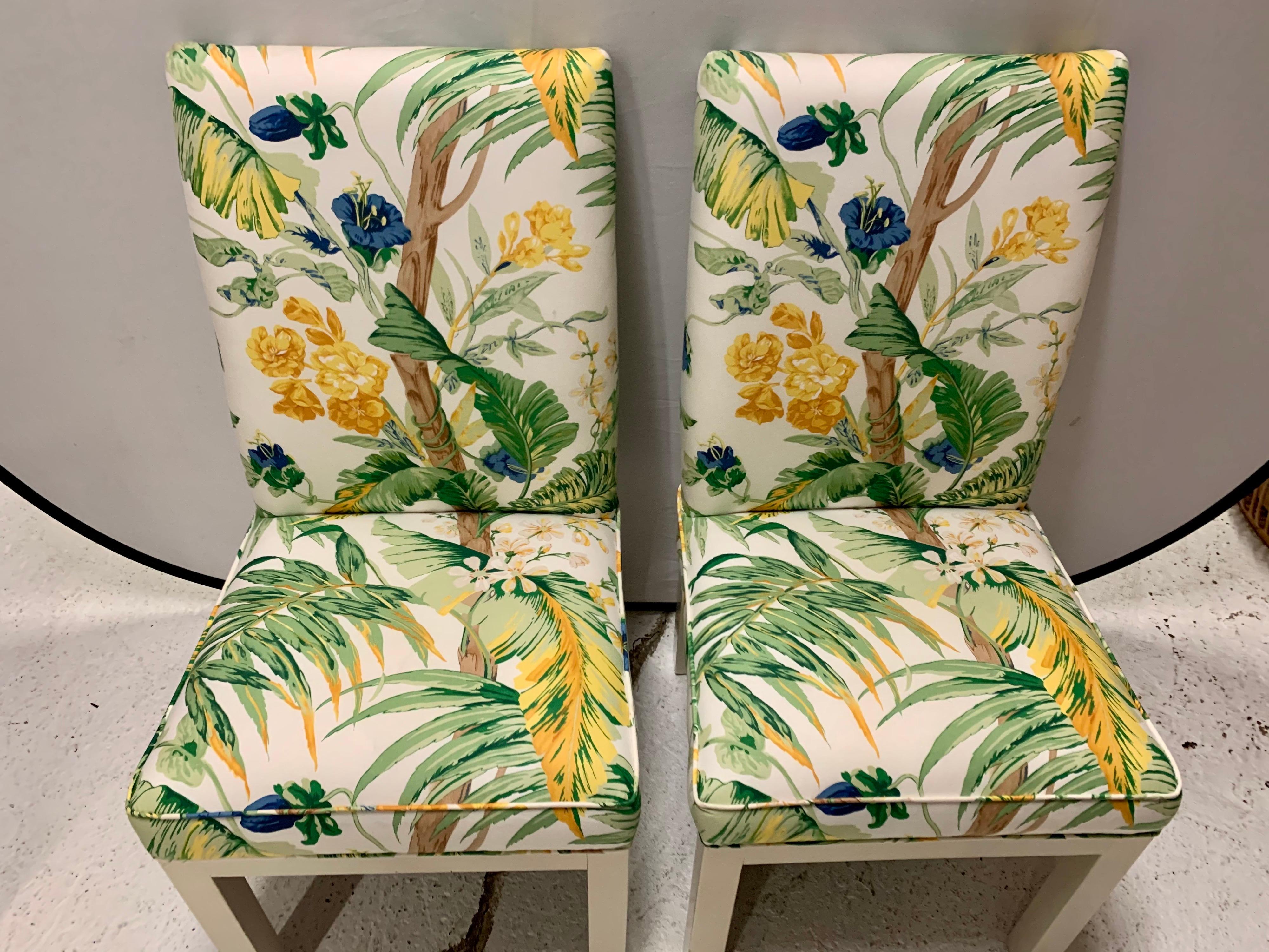 American Set of 8 Vintage Newly Upholstered Slipper Chairs Lee Jofa Lilly Pulitzer Fabric
