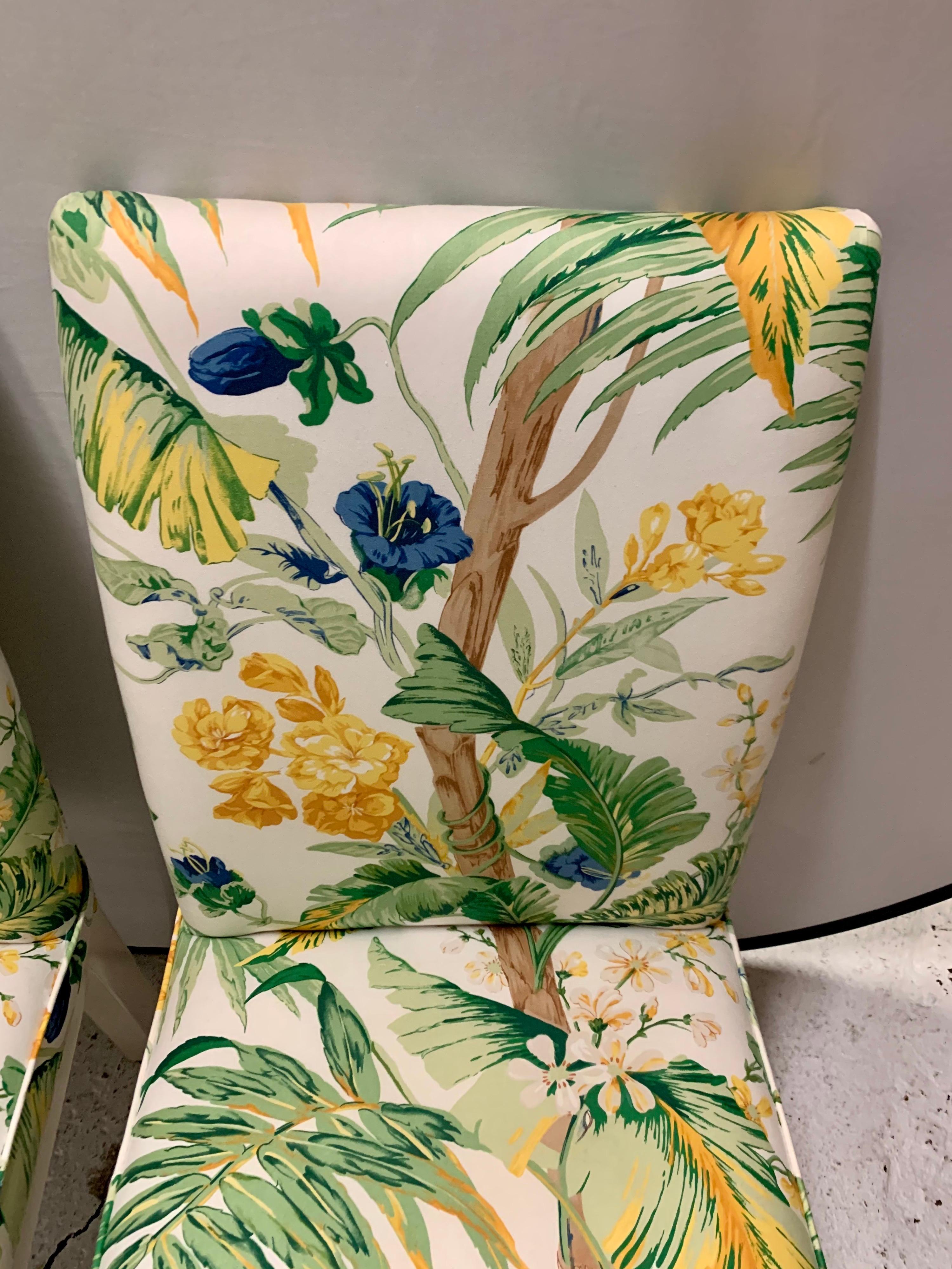 Set of 6 Vintage Newly Upholstered Slipper Chairs Lee Jofa Lilly Pulitzer Fabric In Good Condition In West Hartford, CT