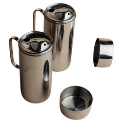 Set of Vintage Oil and Vinegar Stainless Steel with Two Lidded Jugs, 1980s