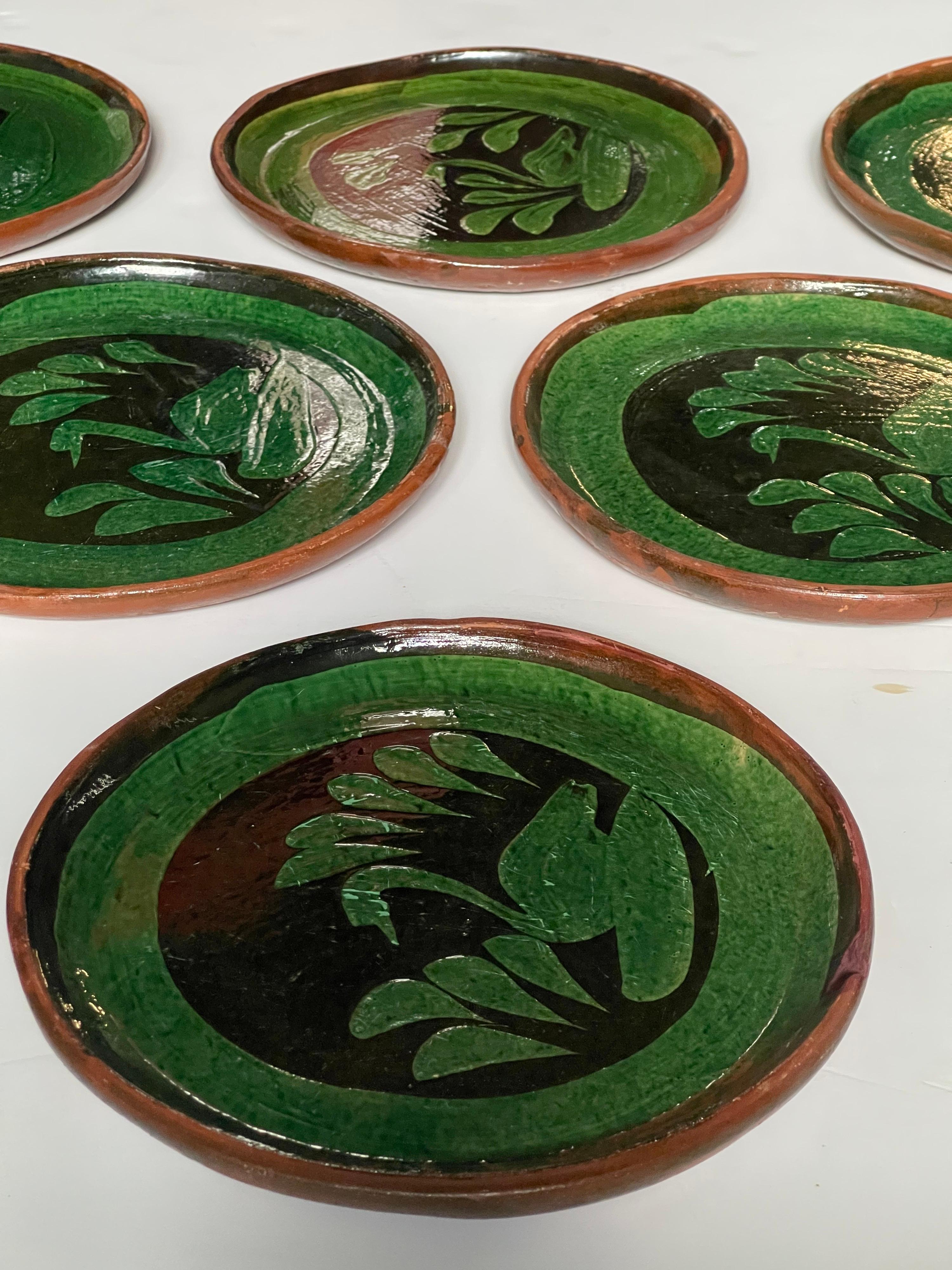 Set of Vintage Patamban Green Glazed Swan Pottery Plates 4