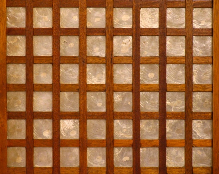 Set of Vintage Philippines Hardwood and Capiz Shell Window and Door